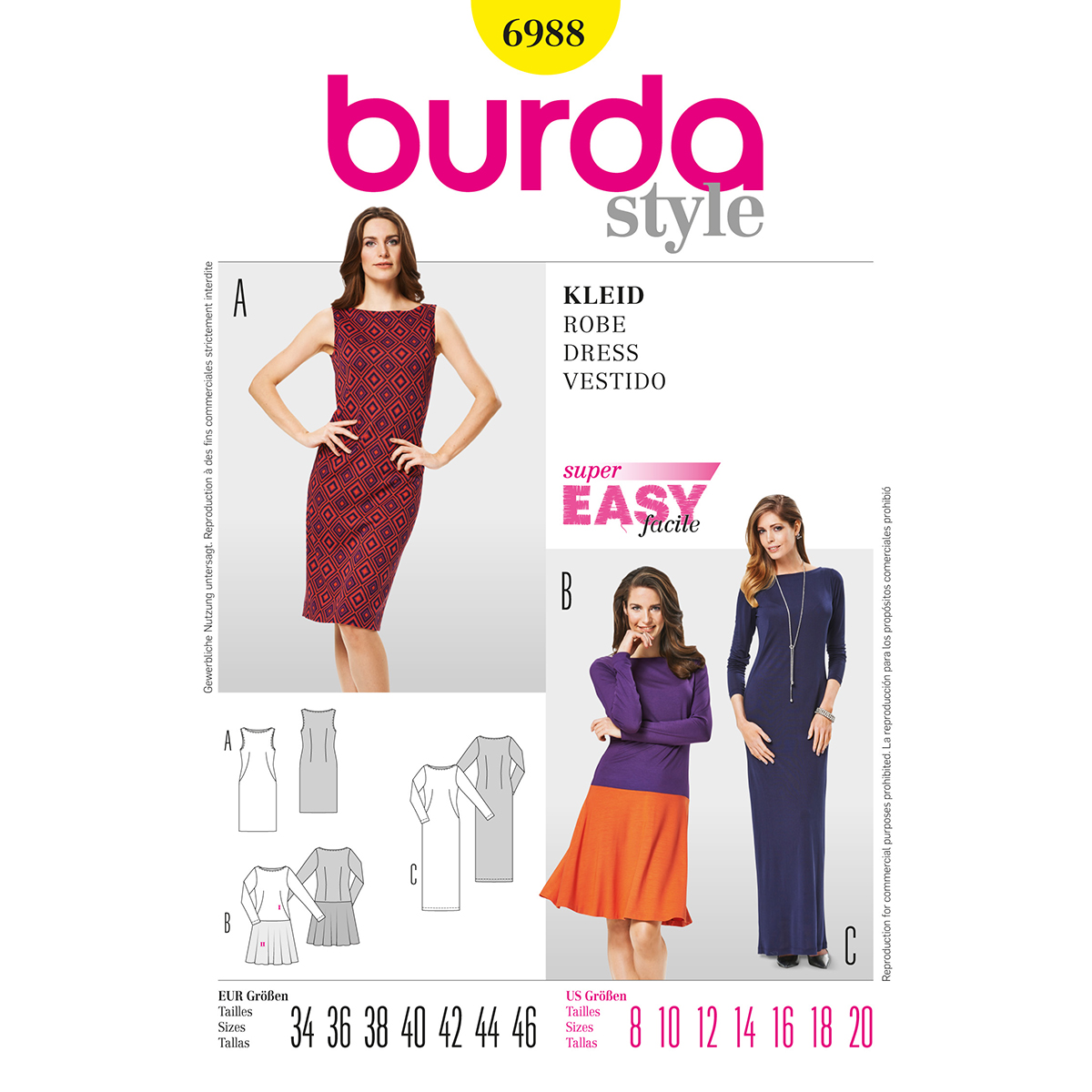 Burda patroon 6988 jurk. Maat: 34-46 - STUK