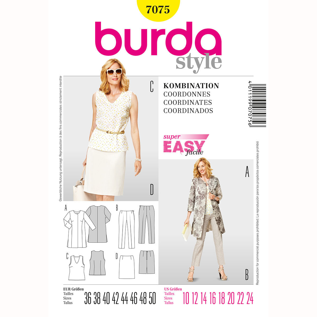 Burda patroon 7075 combinatie. Maat: 36-50 - STUK