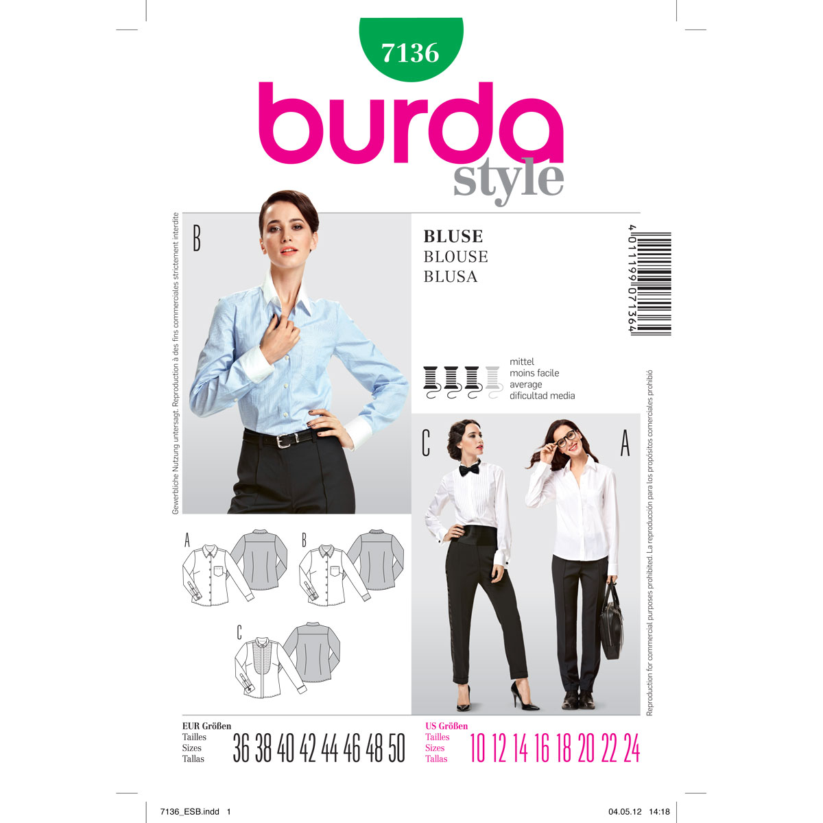 Burda patroon 7136 Blouse. Maat: 36-50 - STUK
