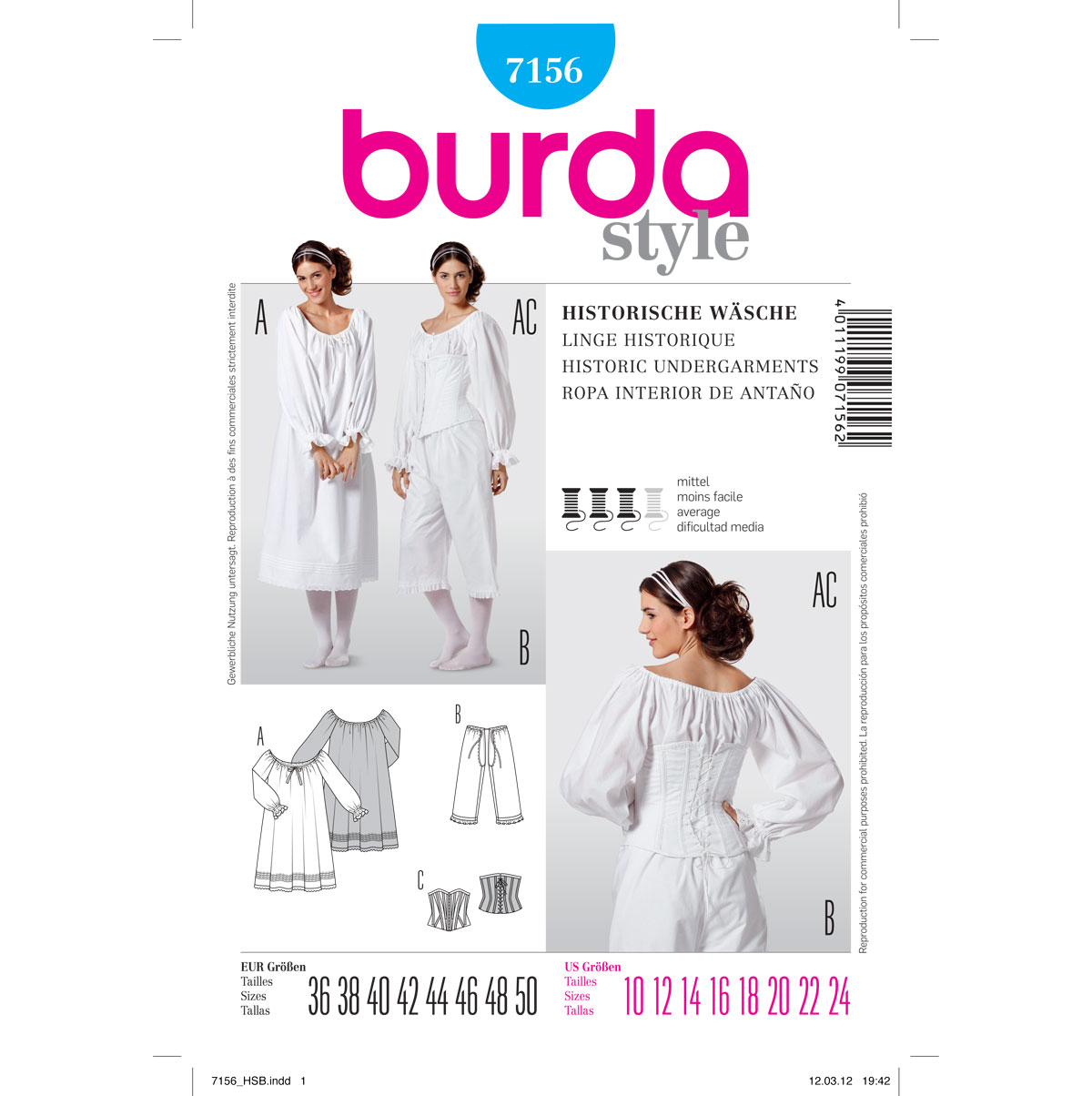 Burda patroon 7156 Historische ondergoed. Maat: 36-50 - STUK