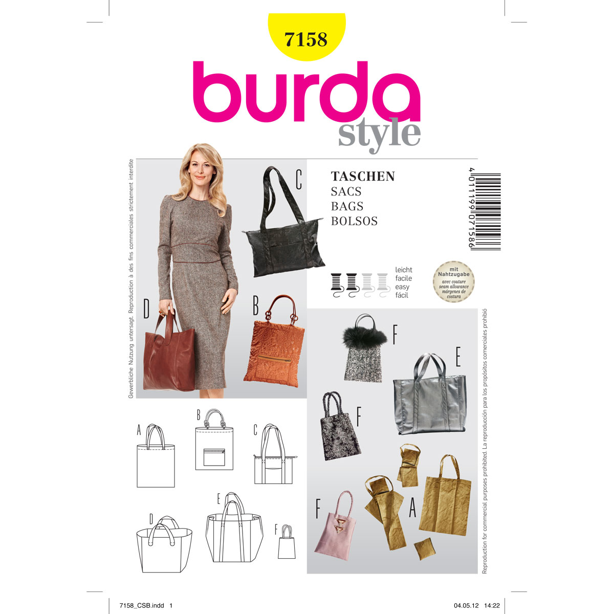 Burda patroon 7158 tassen. Maat: one size - STUK