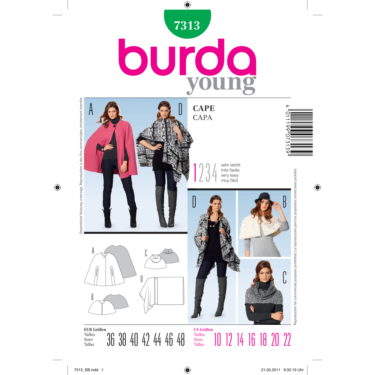 Burda patroon 7313 Cape. Maat: 36-48 - STUK