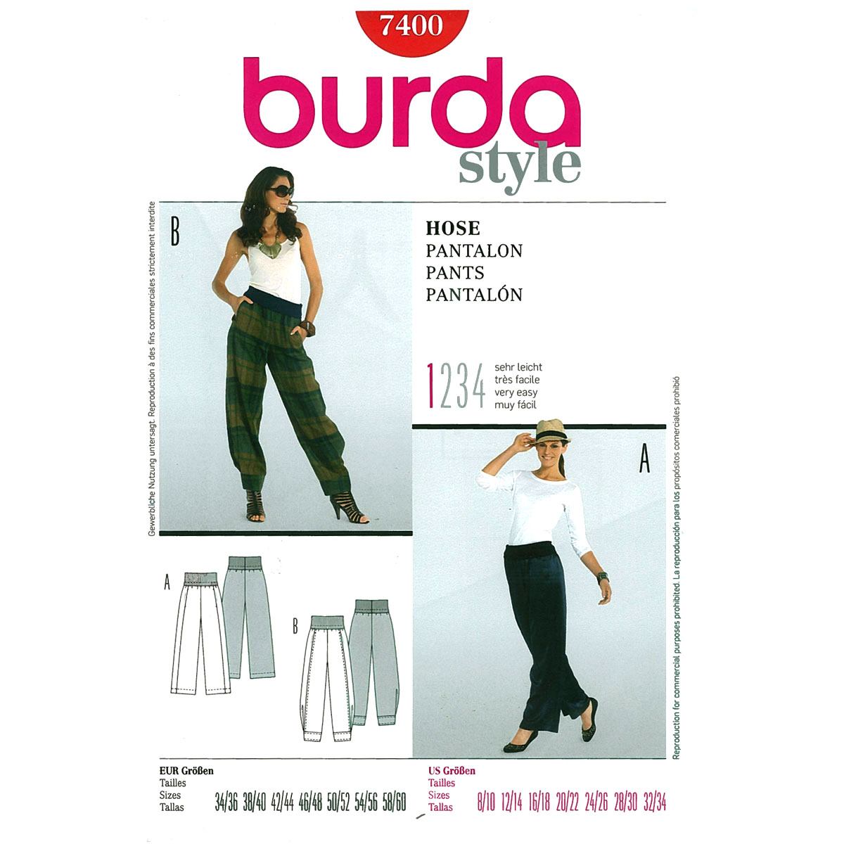 Burda patroon 7400 broek. Maat: 34-60 - STUK