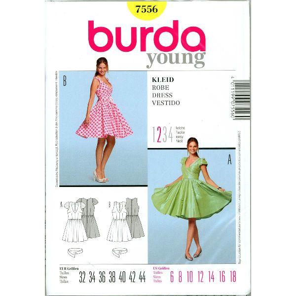Burda patroon 7556 jurk. Maat: 32-44 - STUK