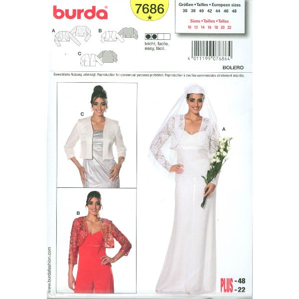 Burda patroon 7686 Bolero. Maat: 36-48 - STUK