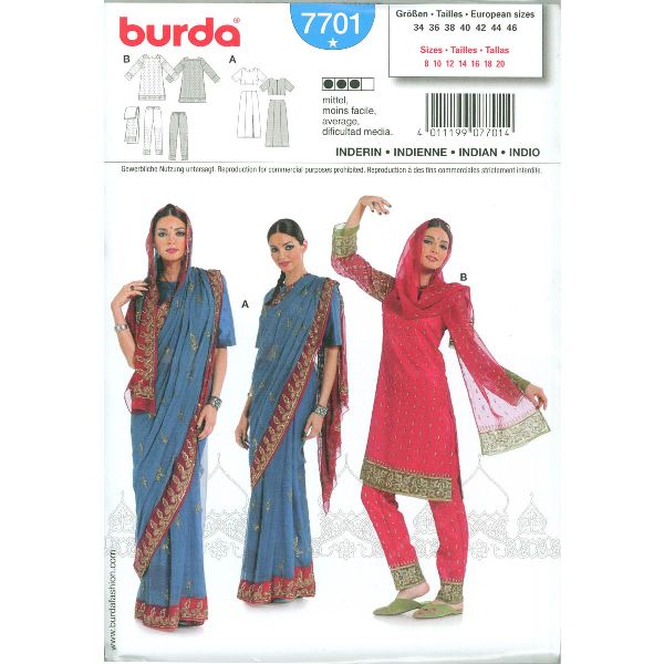 Burda patroon 7701 Indiase vrouw. Maat: 34-46 - STUK