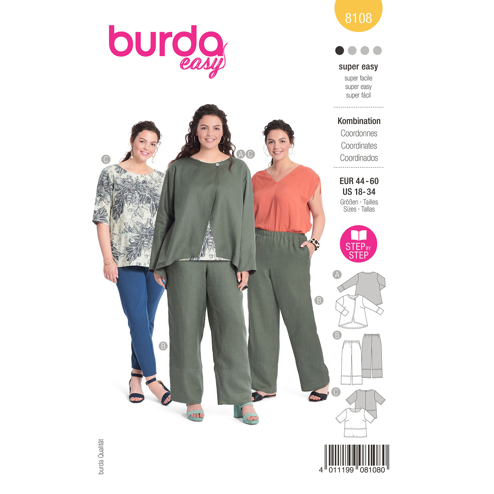 Burda patroon 8108 combinatie. Maat: 44-60 - STUK