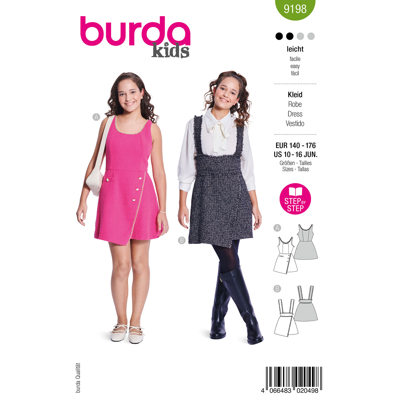 Burda naaipatroon 9198 groen - Jurk / rok maat 104-176 - STUK