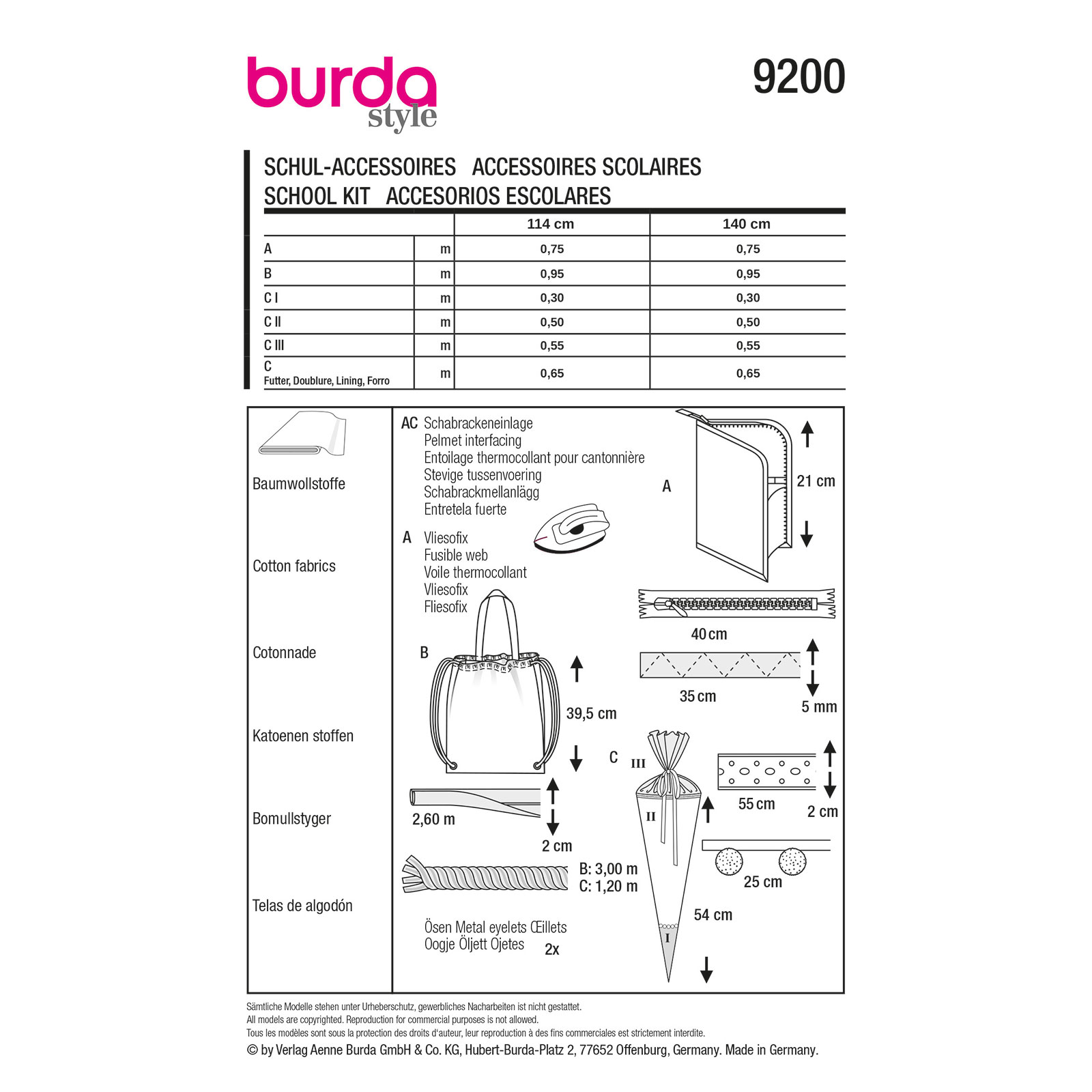 Burda naaipatroon 9200 groen - Schoolaccessoires one size - STUK