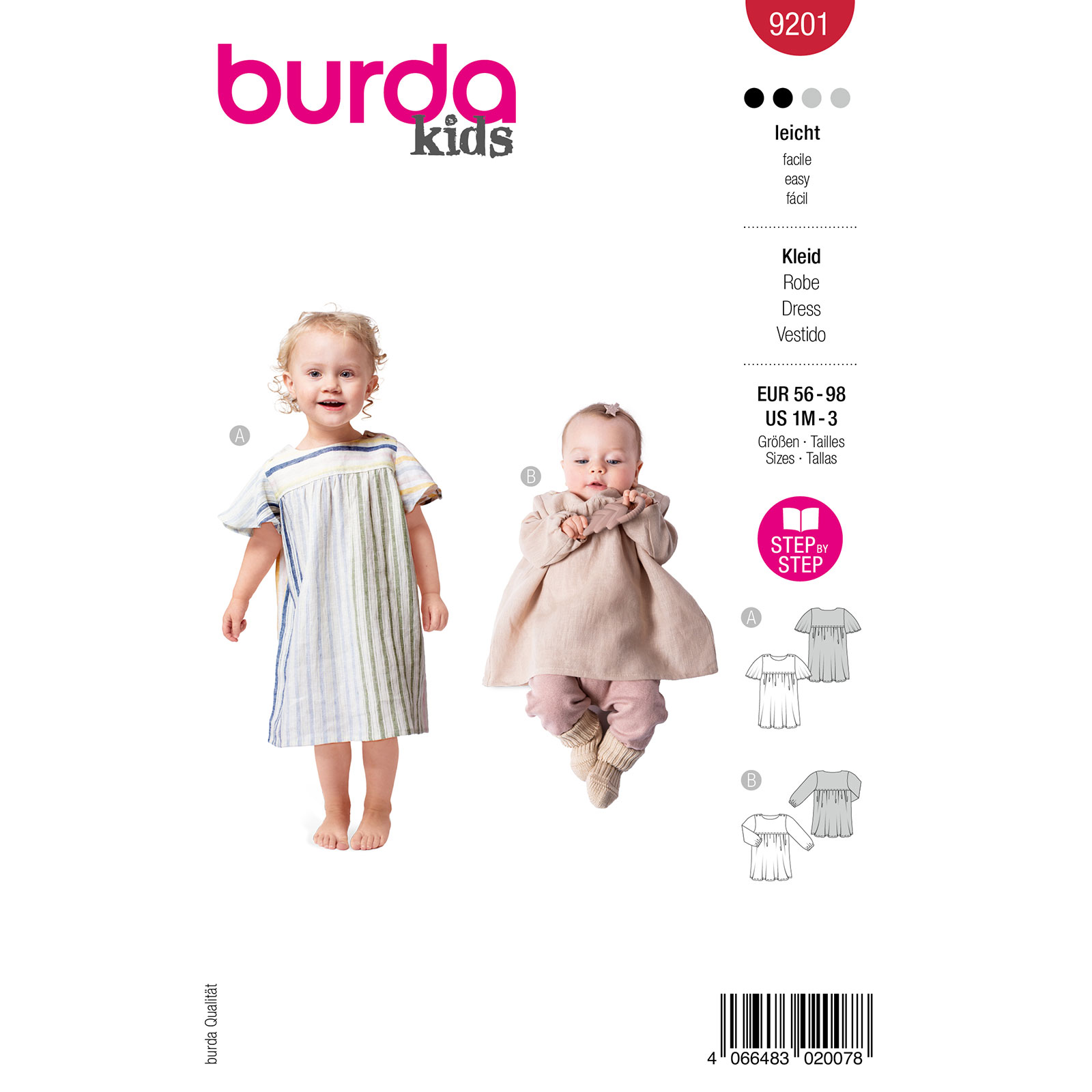Burda naaipatroon 9201 rood - jurk / shirt maat 56-98 - STUK