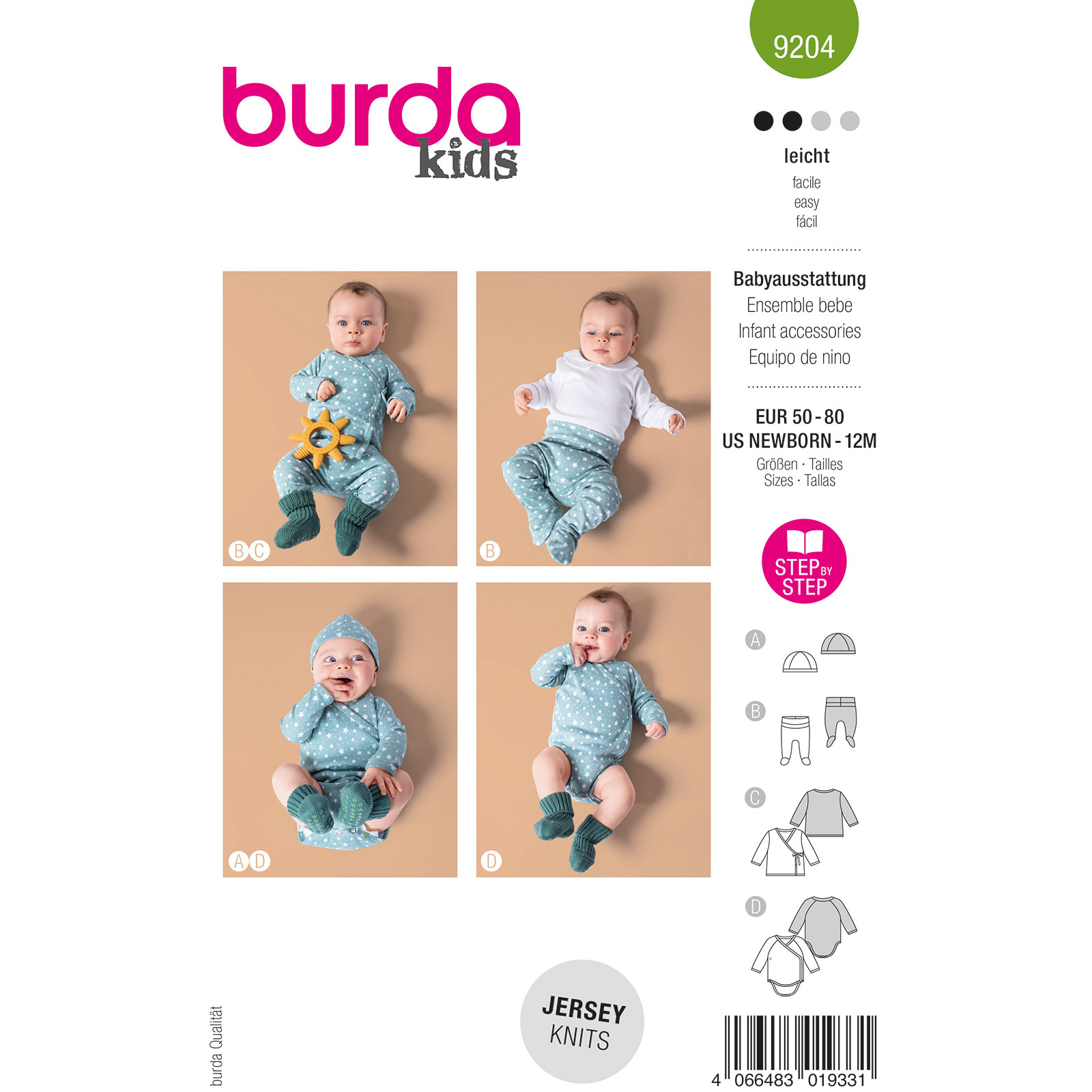 Burda naaipatroon 9204 groen - Babyaccessoires size 50-80 - STUK