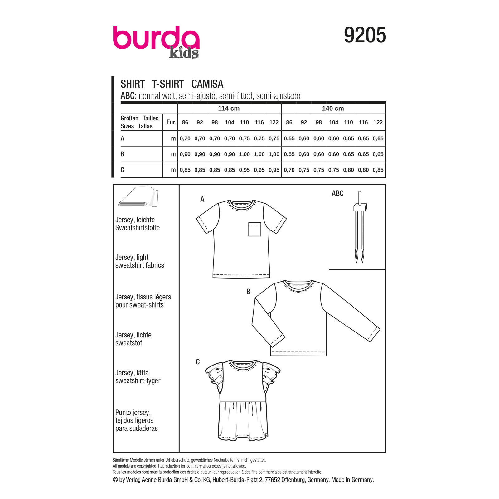 Burda naaipatroon 9205 rood - T-shirt maat 86-122 - STUK