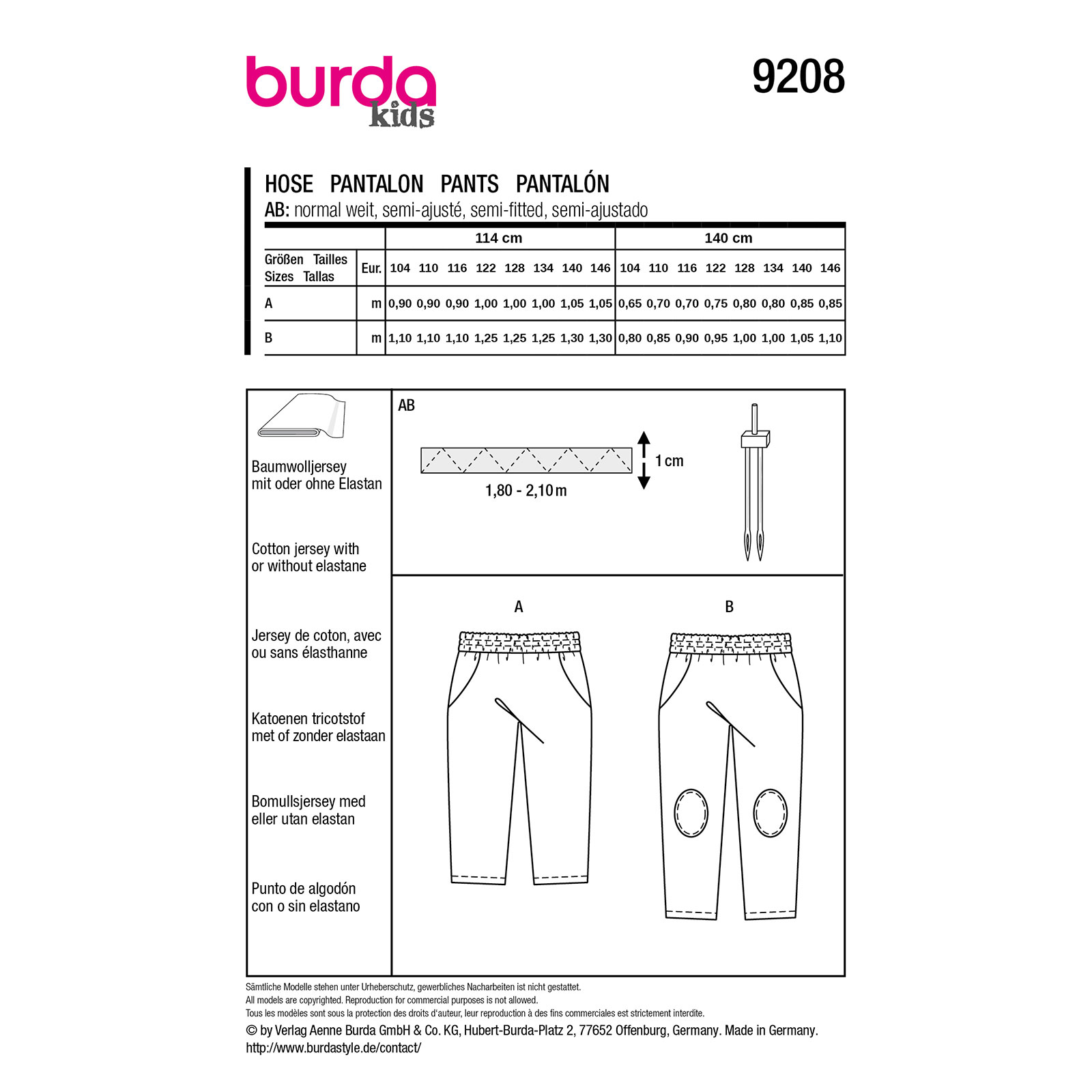Burda naaipatroon 9208 rood - joggingbroek maat 104-146 - STUK