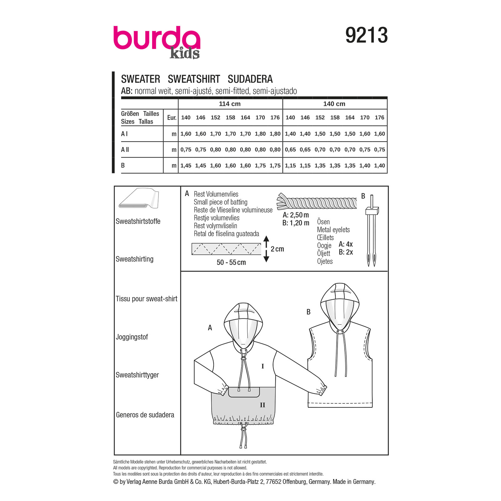 Burda naaipatroon 9213 groen - Sweatshirt maat 140-176 - STUK