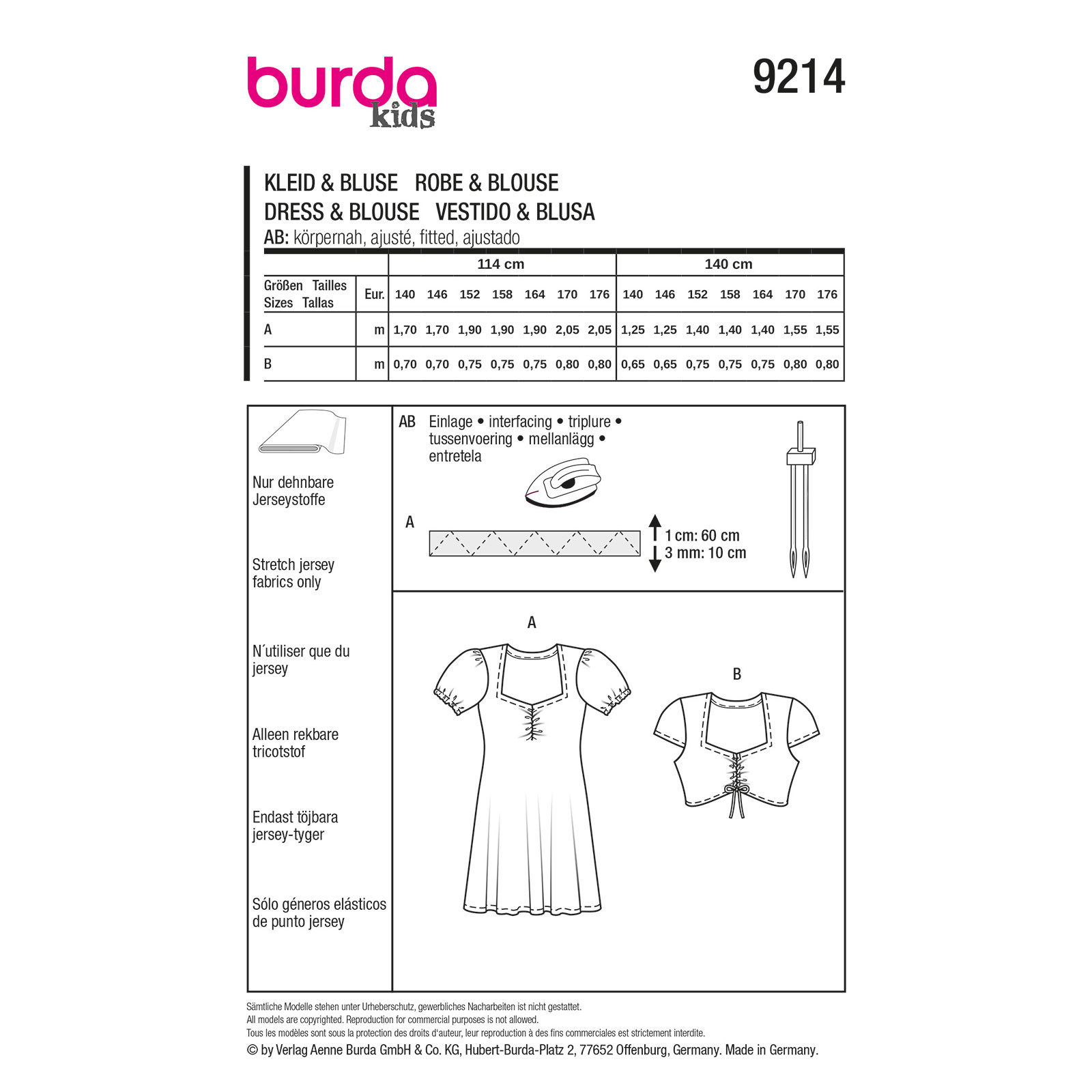 Burda naaipatroon 9214 groen - Jurk & Shirt maat 140-176 - STUK