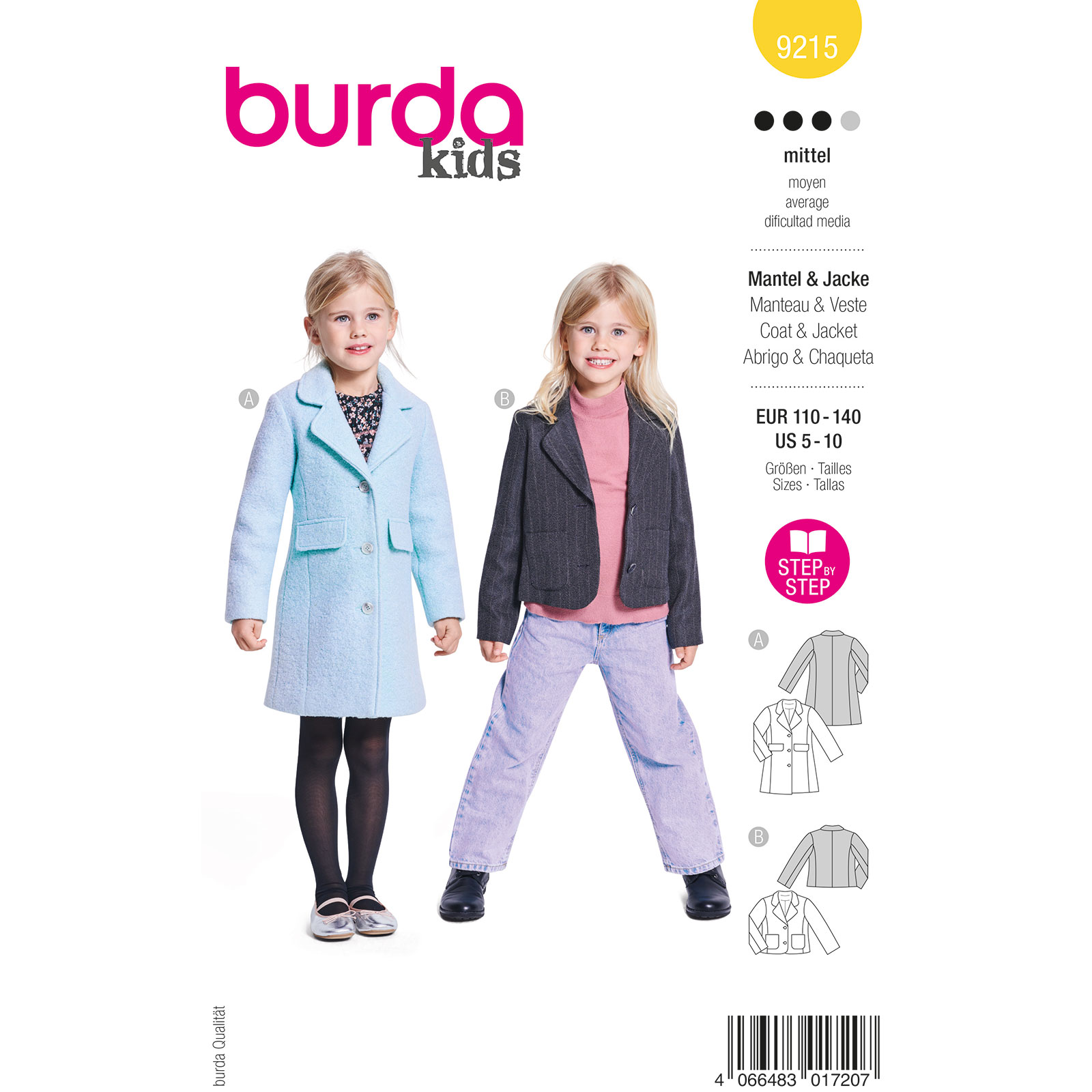 Burda naaipatroon 9215 geel - Jacket/Jas maat 110-140 - STUK