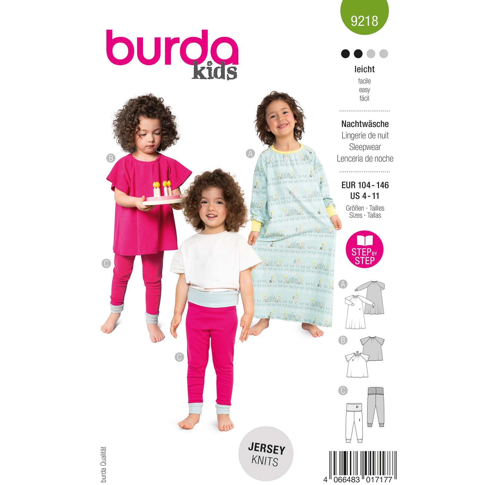 Burda naaipatroon 9218 groen - Nachtkleding maat 104-146 - STUK