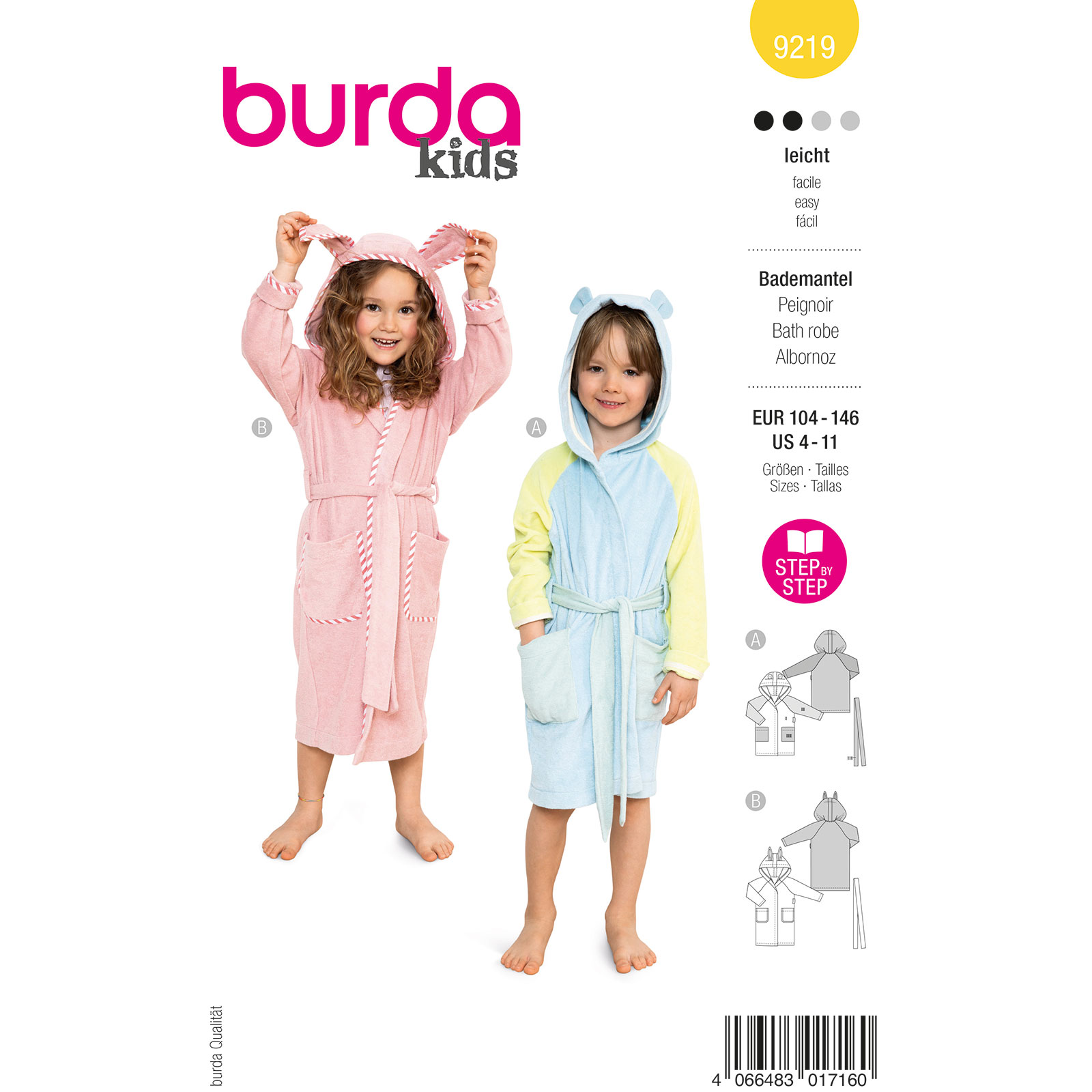 Burda naaipatroon 9219 geel - Badjas maat 104-146 - STUK