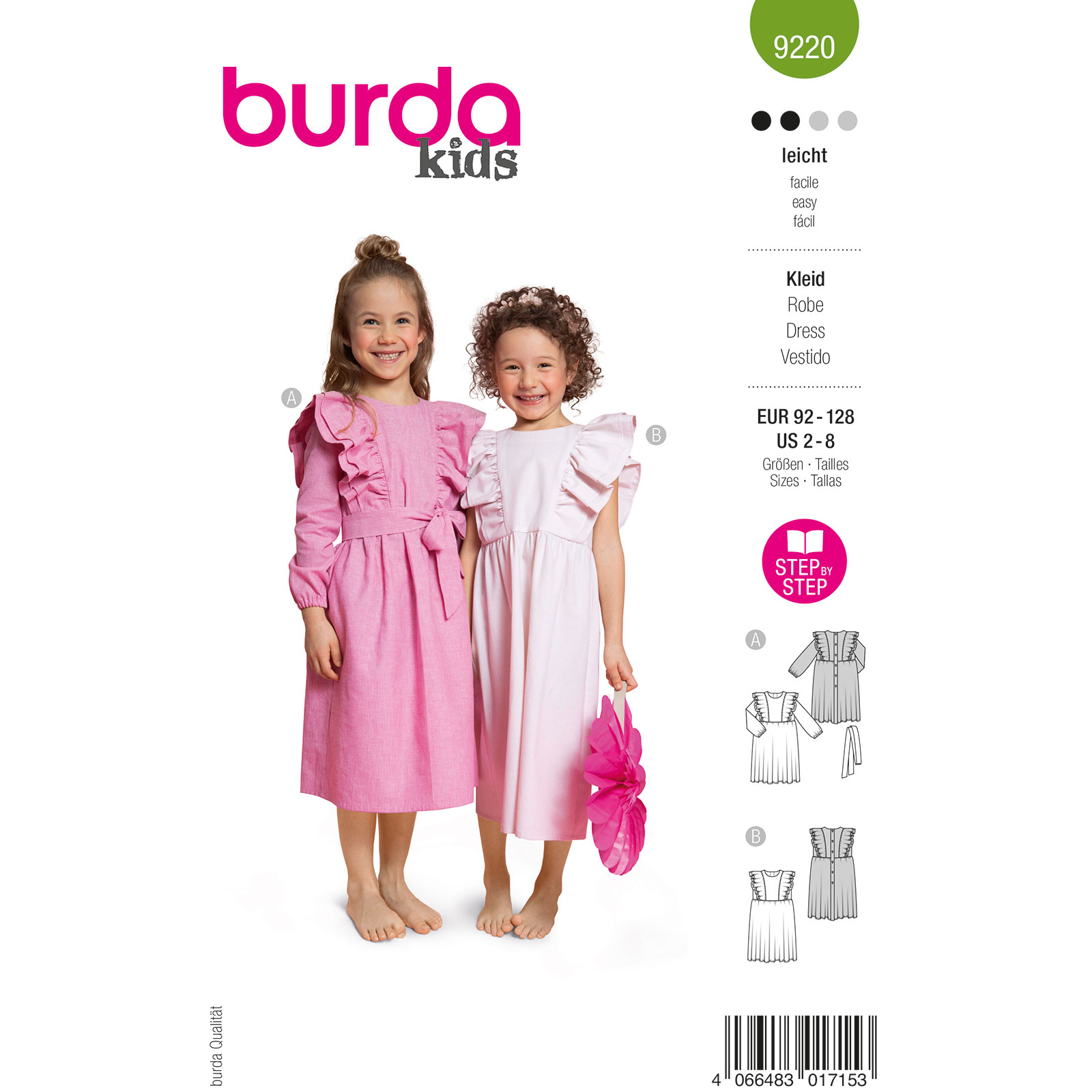 Burda naaipatroon 9220 groen - Jurk maat 92-128 - STUK