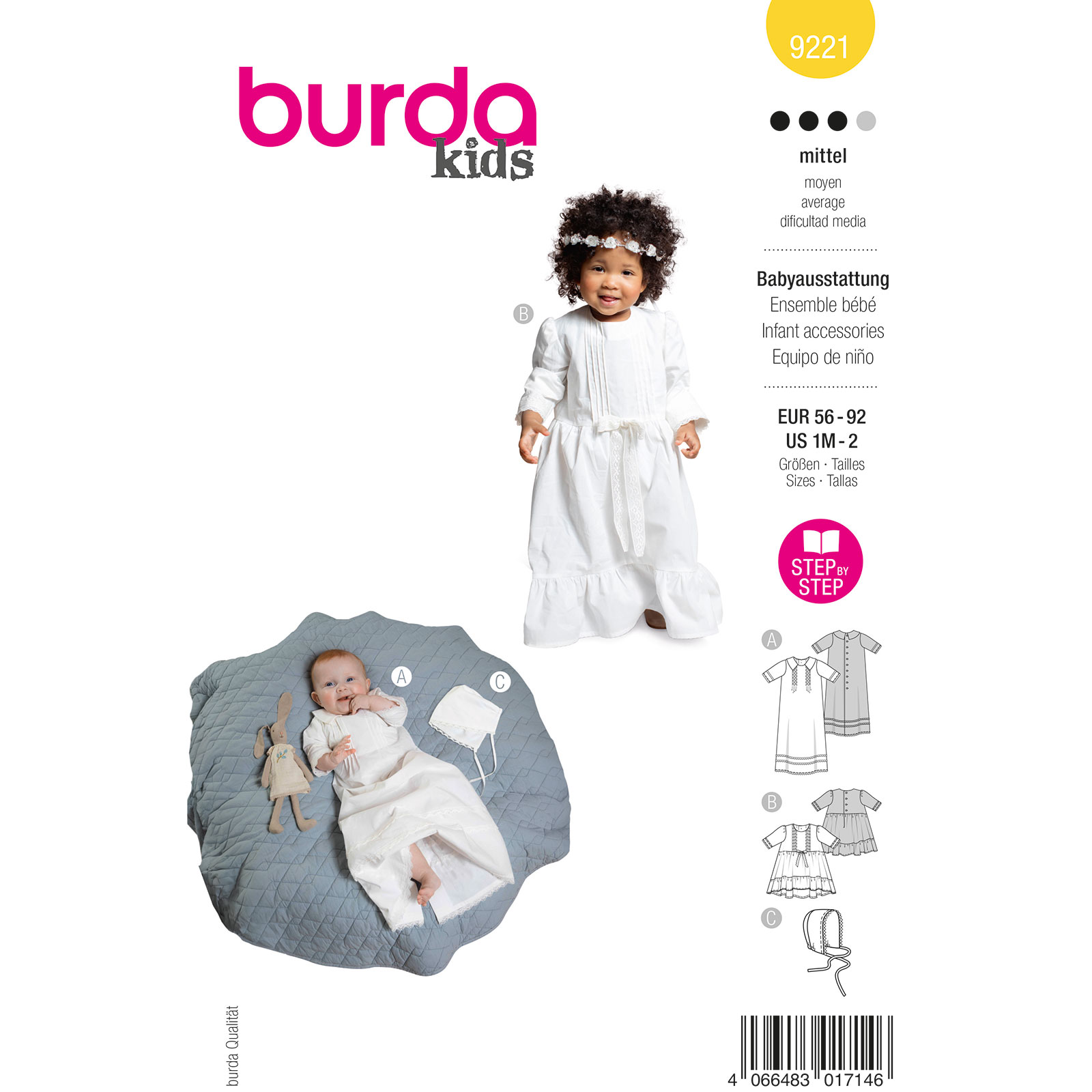 Burda naaipatroon 9221 geel - voor baby's maat 56-92 - STUK