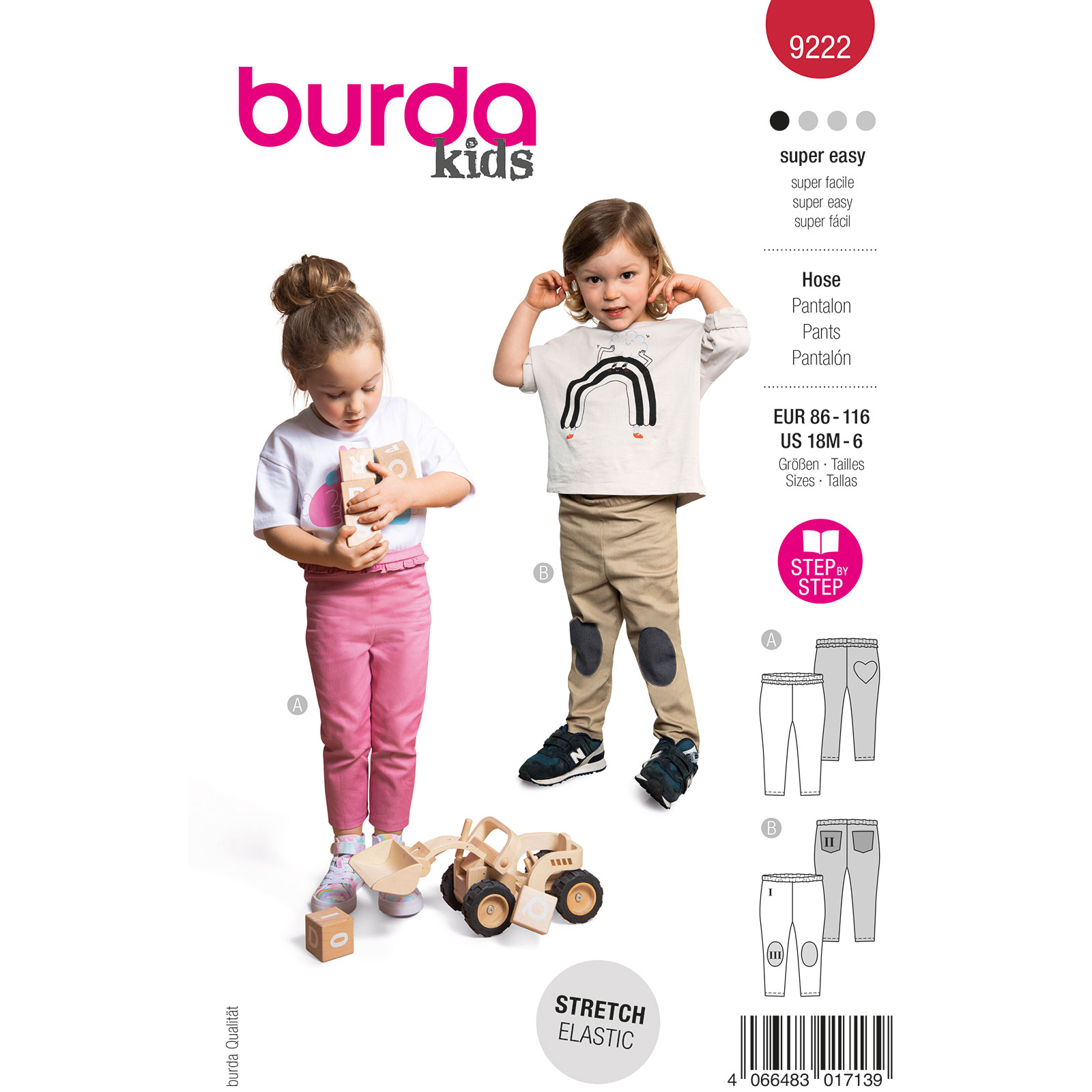 Burda naaipatroon 9222 rood - Broek maat 86-116 - STUK