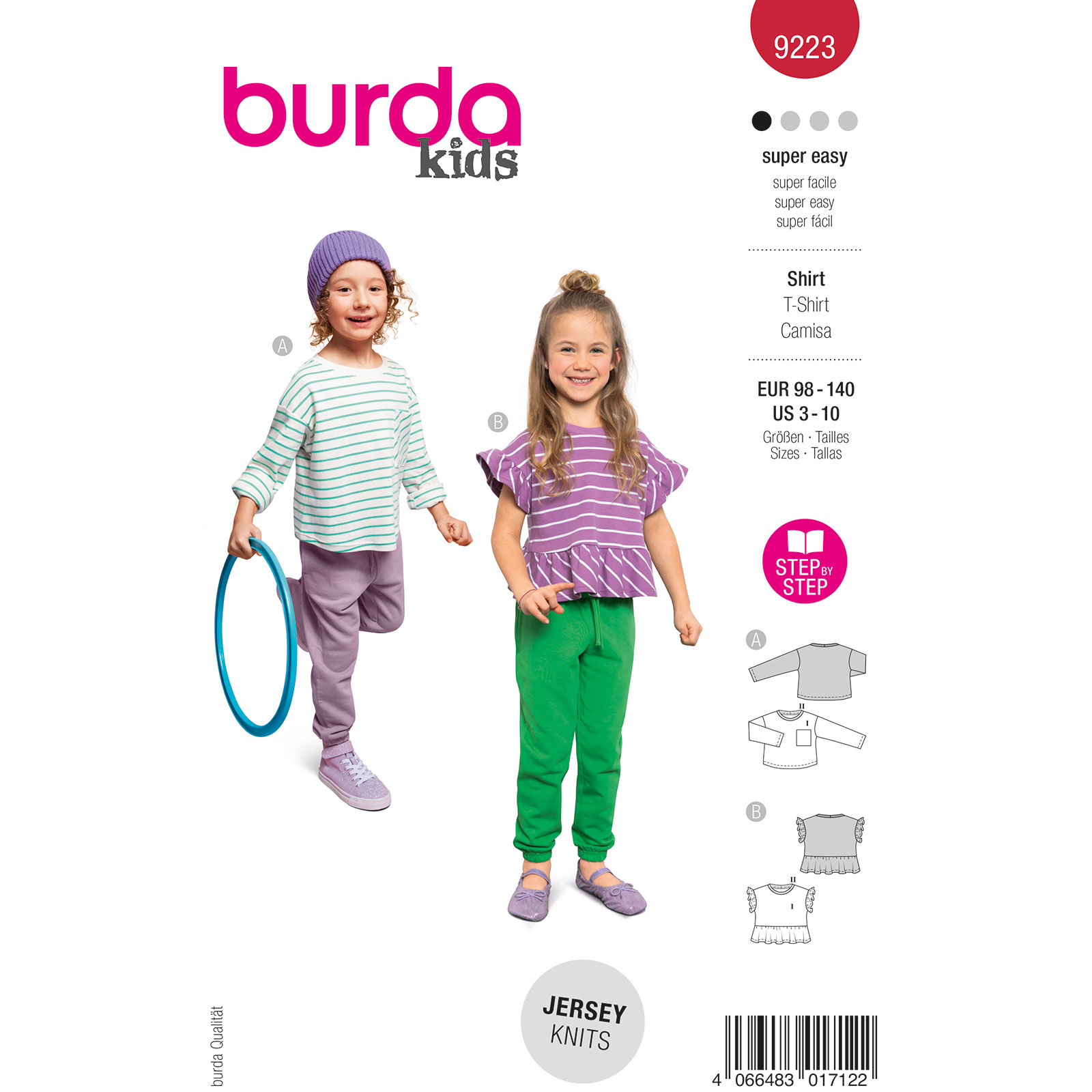 Burda naaipatroon 9223 rood - Shirt maat 98-140 - STUK
