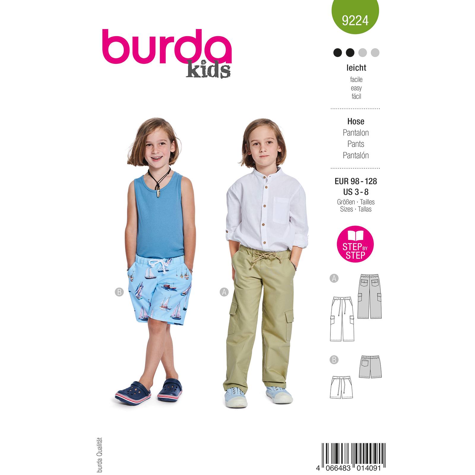 Burda naaipatroon 9224 groen - Broek maat 98-128 - STUK