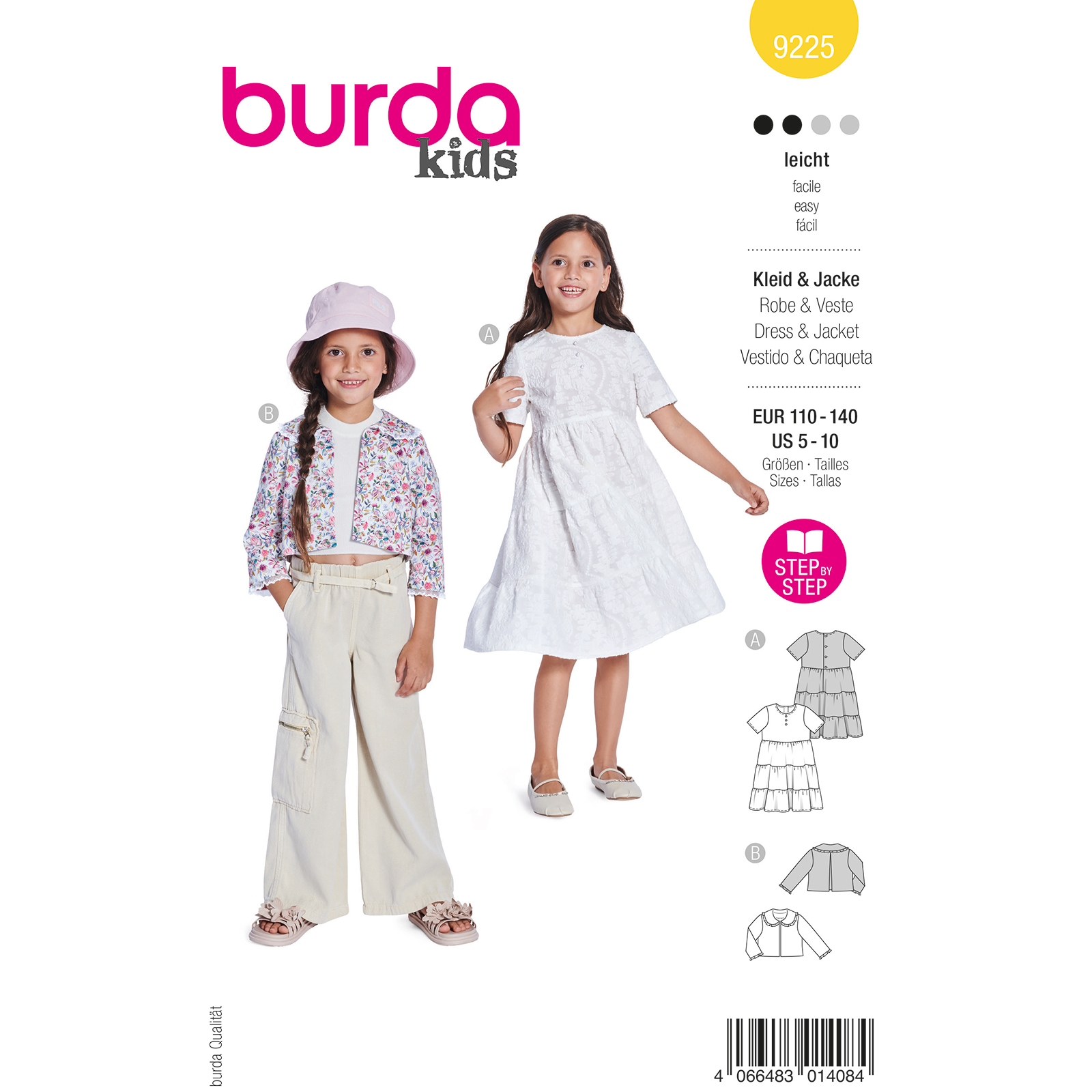 Burda naaipatroon 9225 geel - Jas & Jurk maat 110-140 - STUK