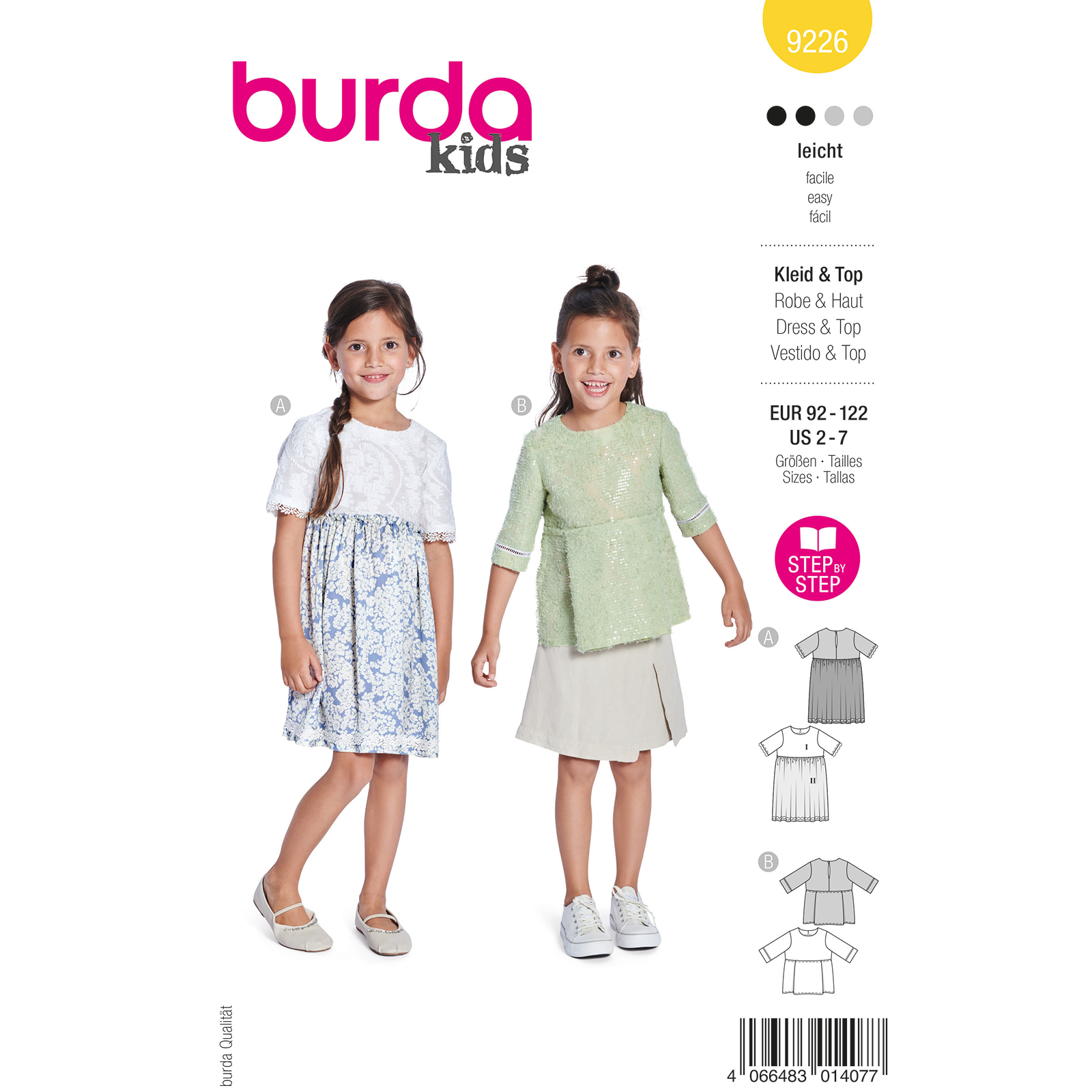 Burda naaipatroon 9226 geel - Jurk maat 92-122 - STUK
