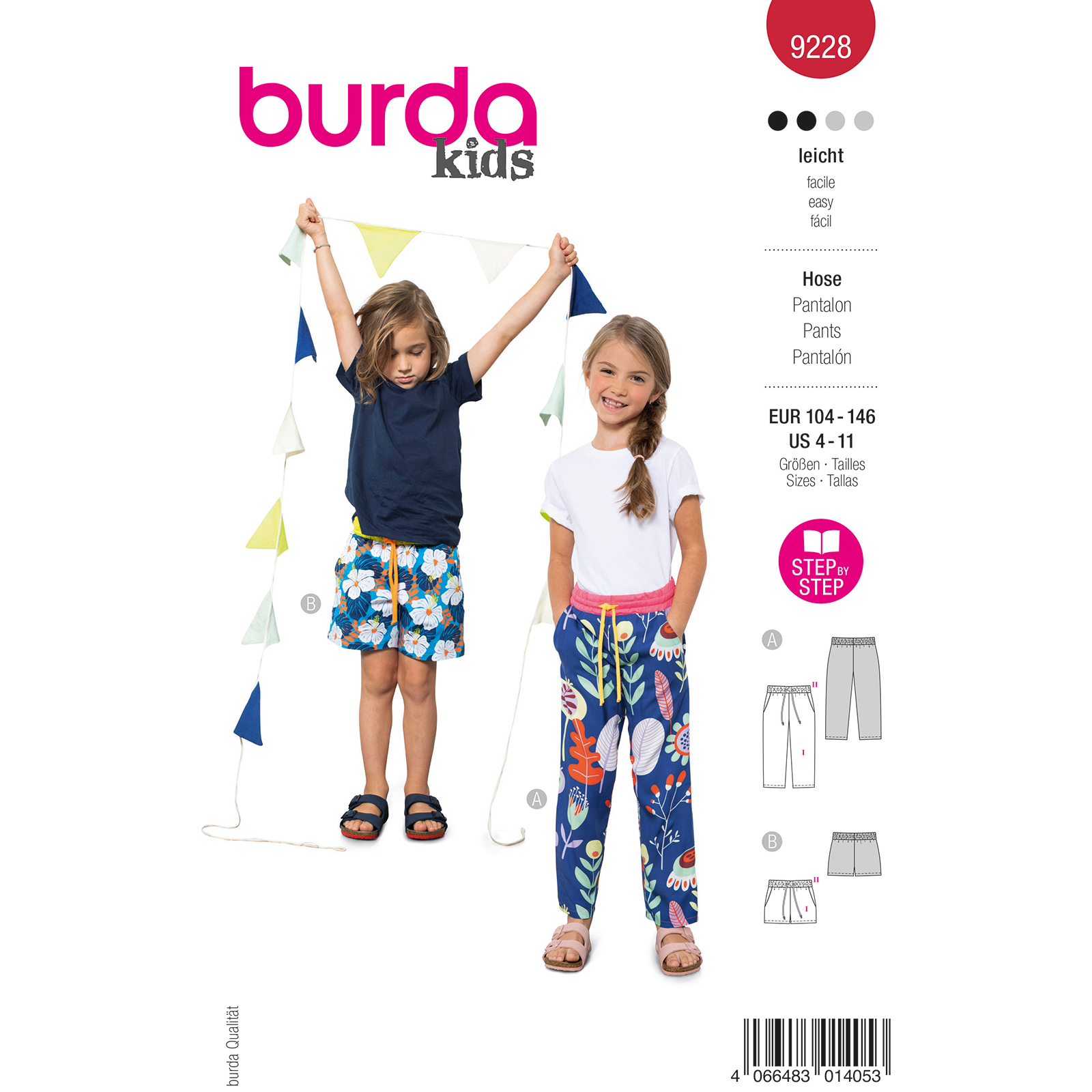 Burda naaipatroon 9228 rood - Broek maat 104-146 - STUK