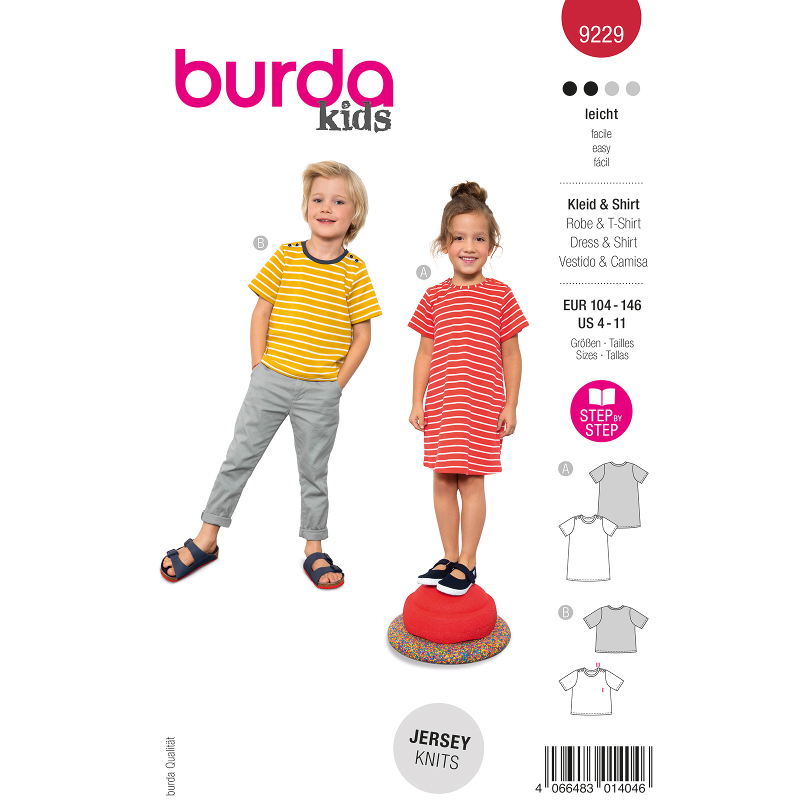 Burda naaipatroon 9229 rood - Jurk & Shirt maat 104-146 - STUK
