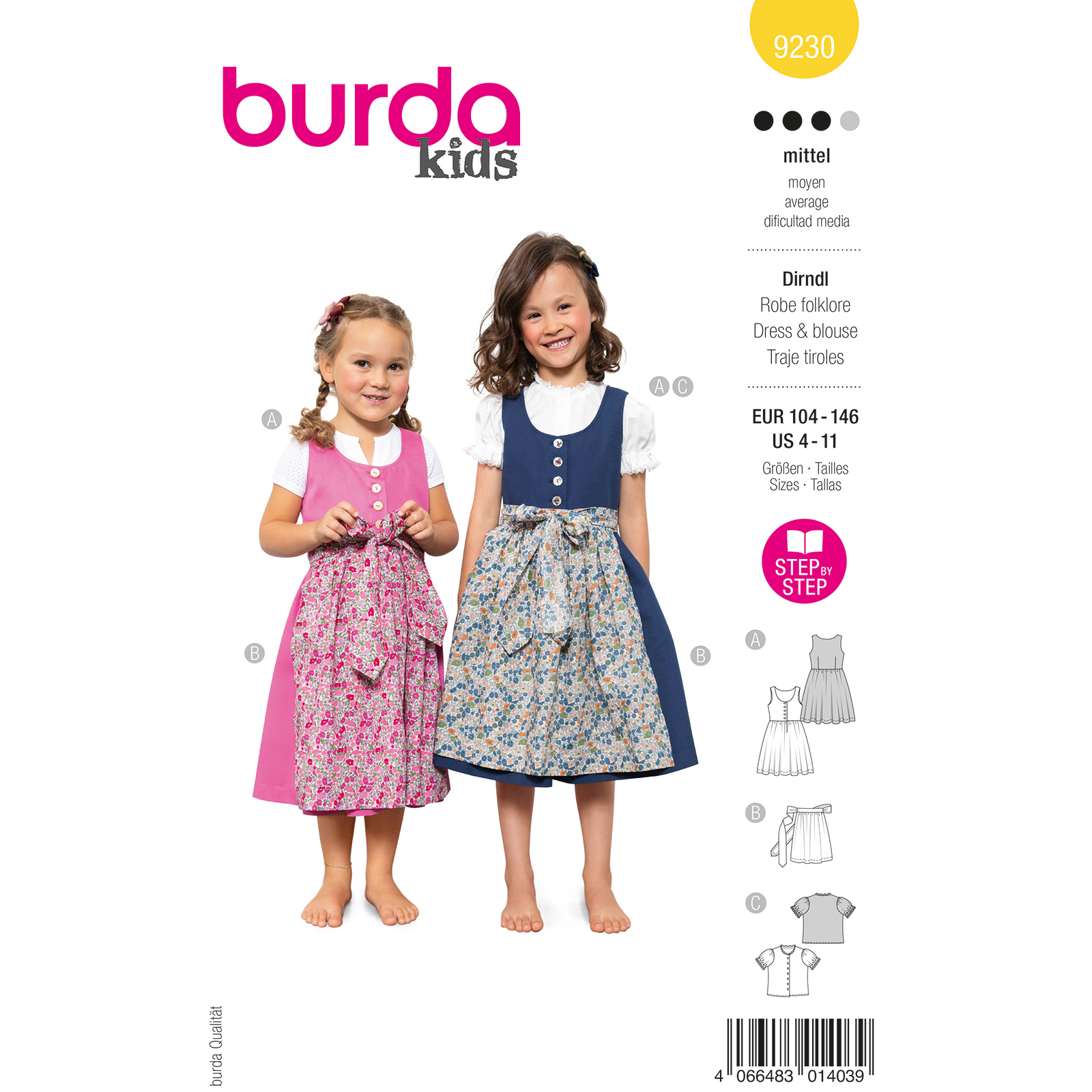 Burda naaipatroon 9230 geel - maat 104-146 - STUK