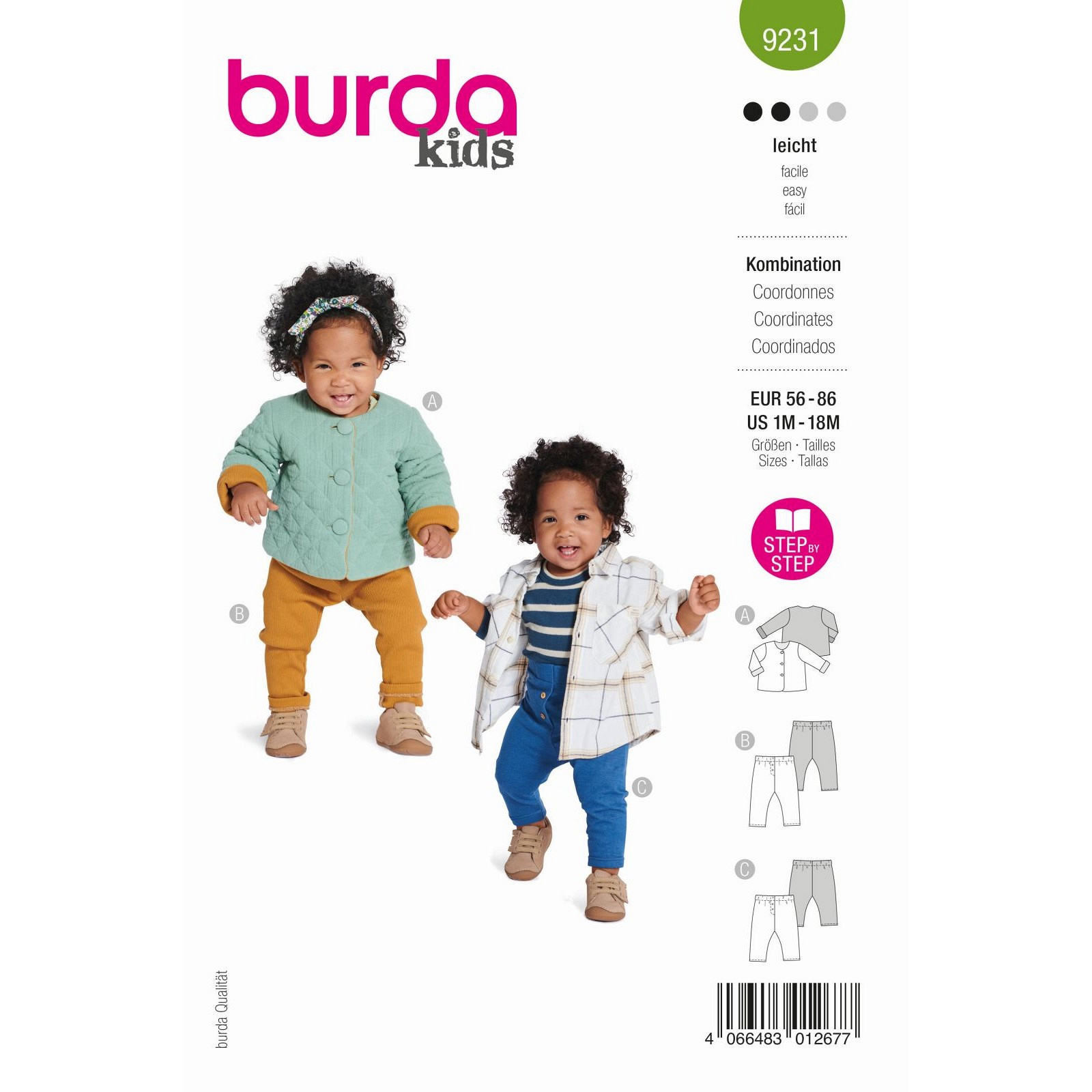 Burda naaipatroon 9231 groen - Combinatie maat 56-86 - STUK