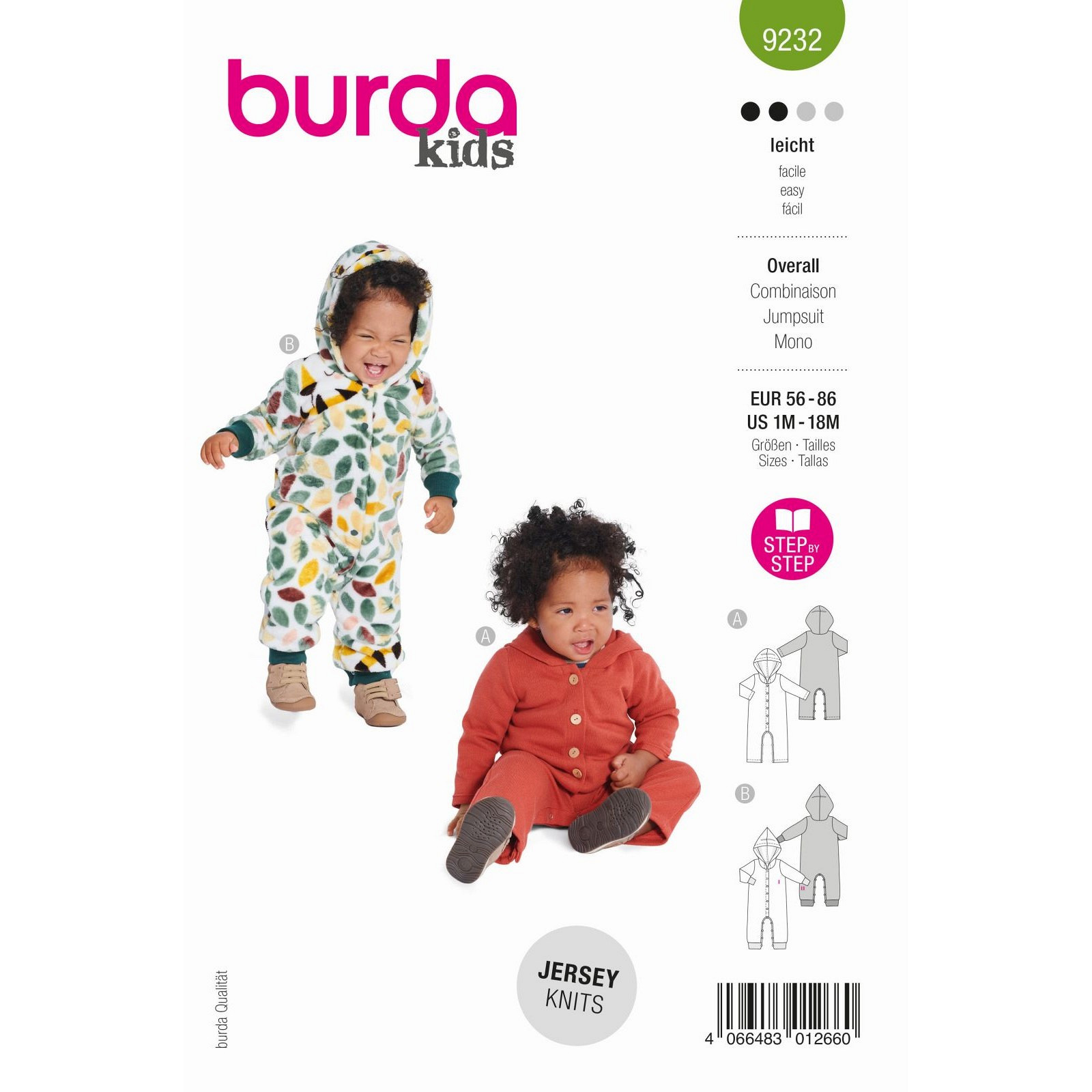 Burda naaipatroon 9232 groen - Overall maat 56-86 - STUK