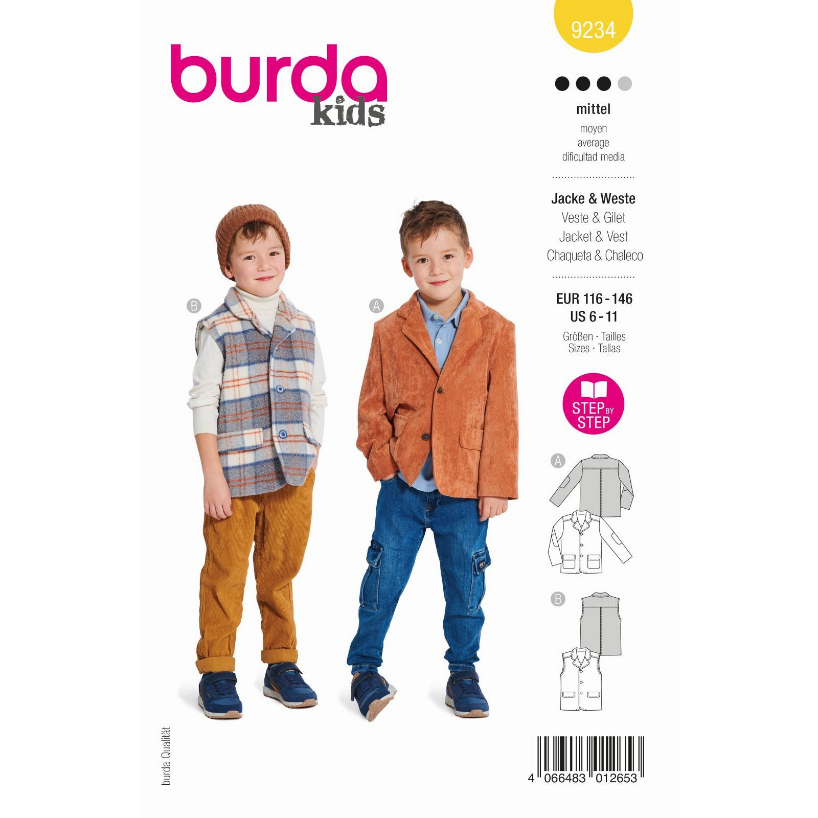 Burda naaipatroon 9234 geel - Jas & Vest - maat 116-146 - STUK
