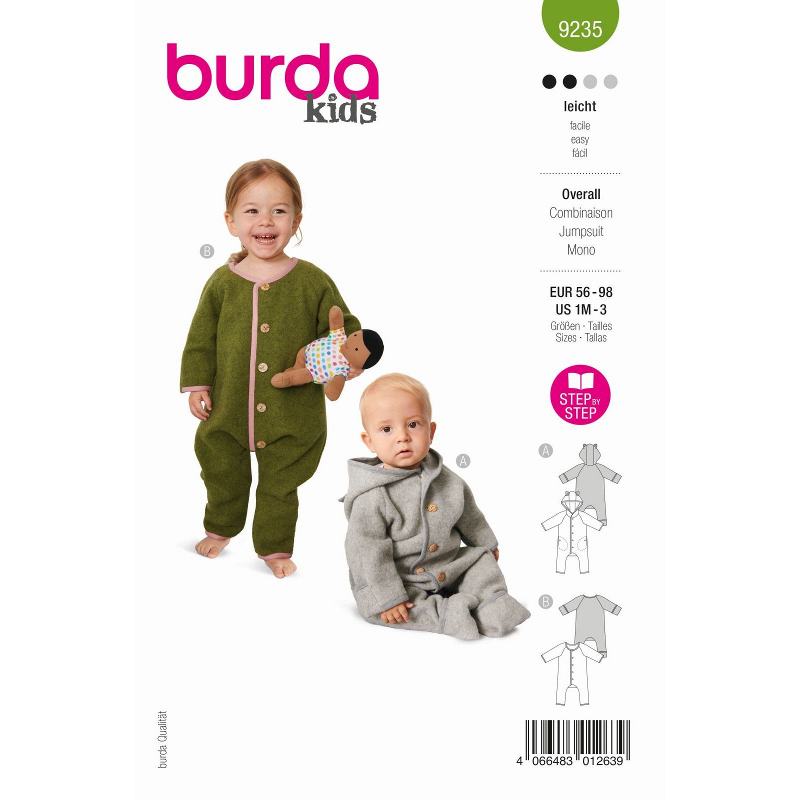 Burda naaipatroon 9235 groen - Overall maat 56-98 - STUK