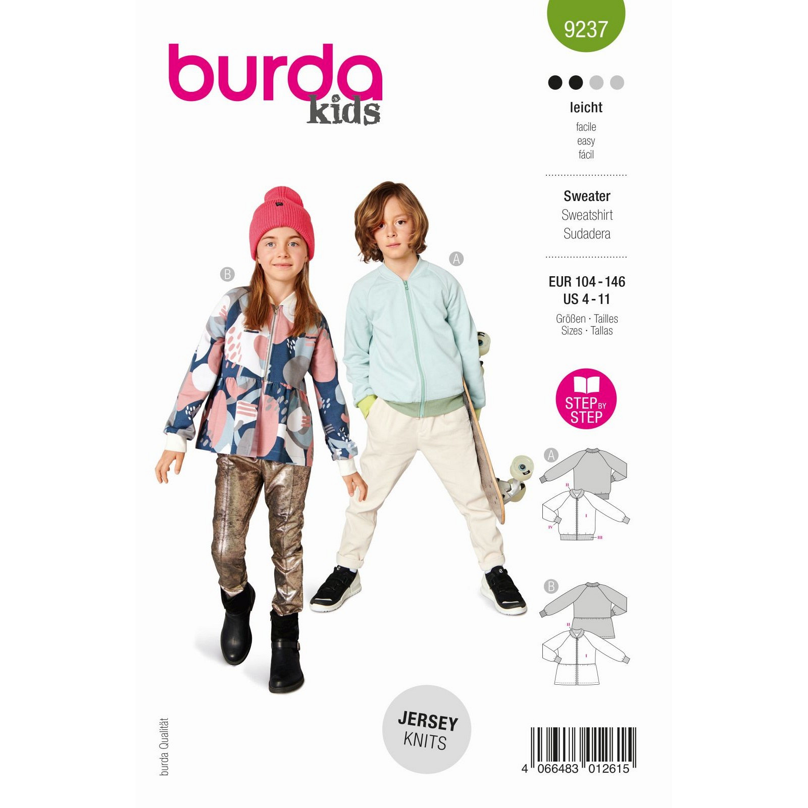 Burda naaipatroon 9237 groen - Trui maat 104-146 - STUK