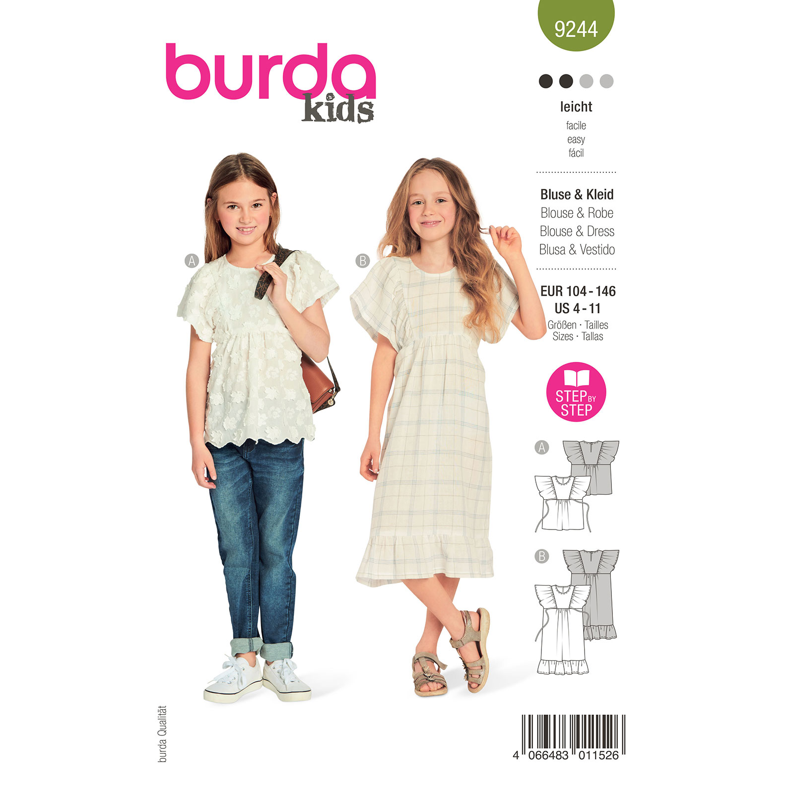 Burda naaipatroon 9244 groen - Jurk & Blouse maat 104-146 - STUK