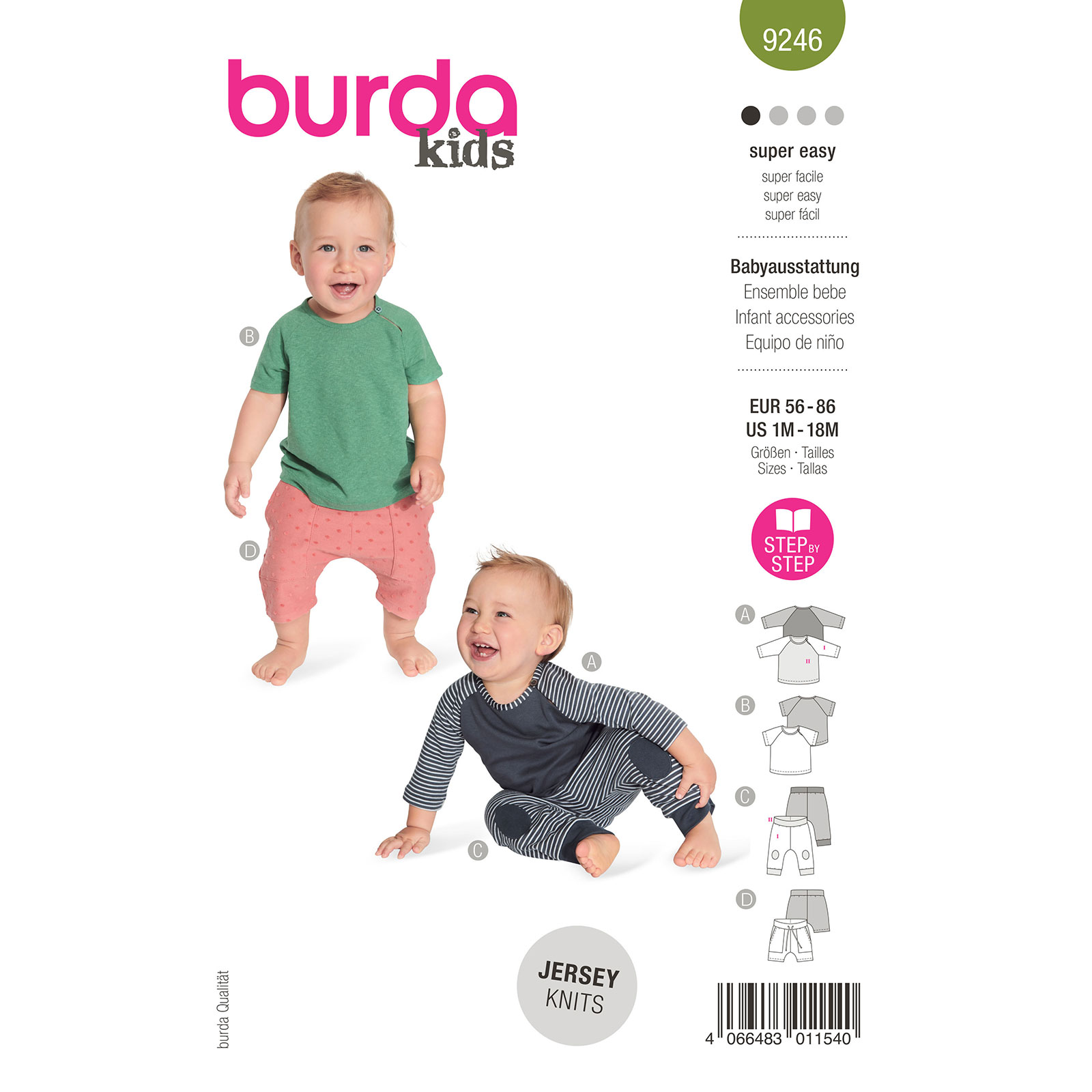 Burda naaipatroon 9246 groen - Baby kleding maat 56-86 - STUK