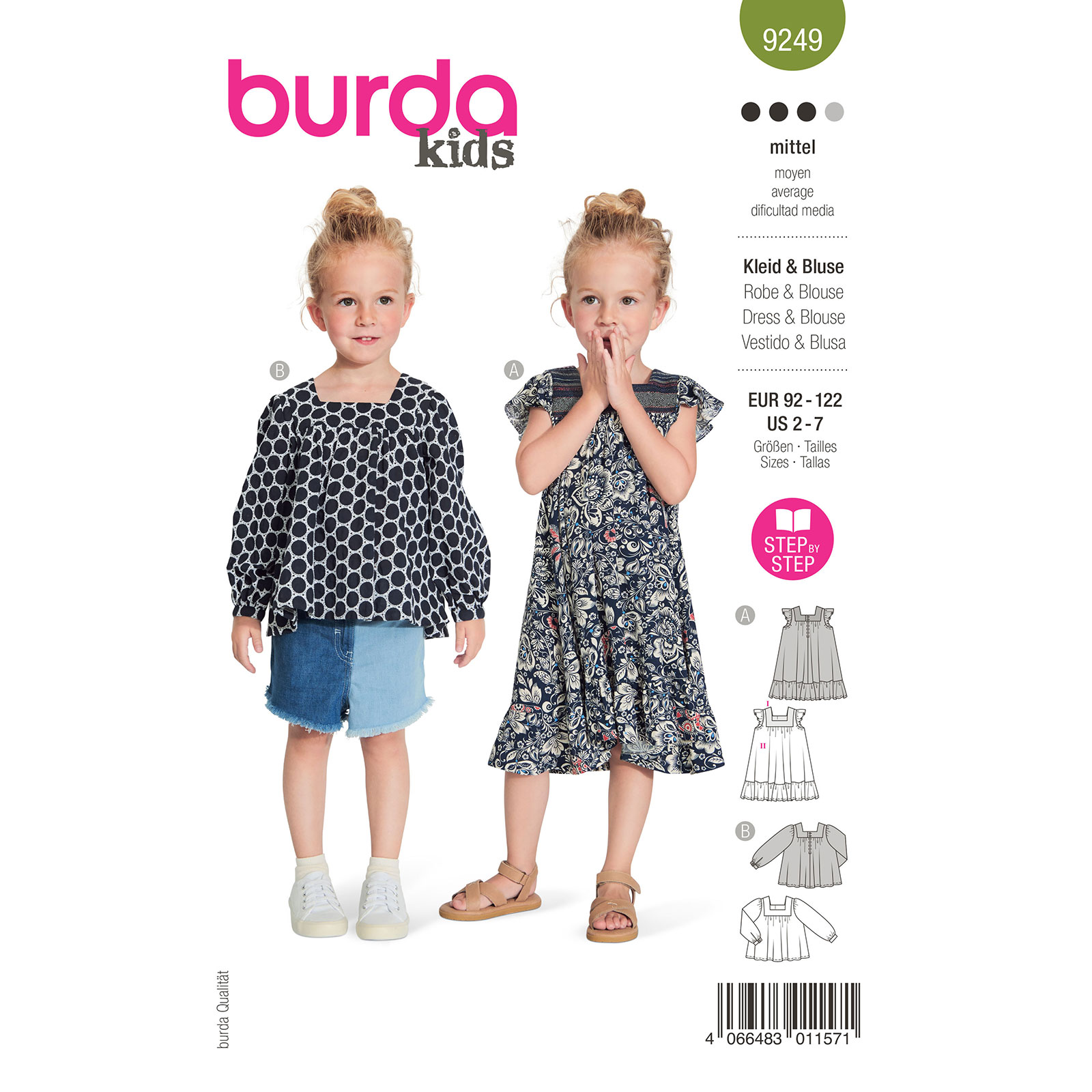 Burda naaipatroon 9249 groen - Jurk & Blouse maat 92-122 - STUK