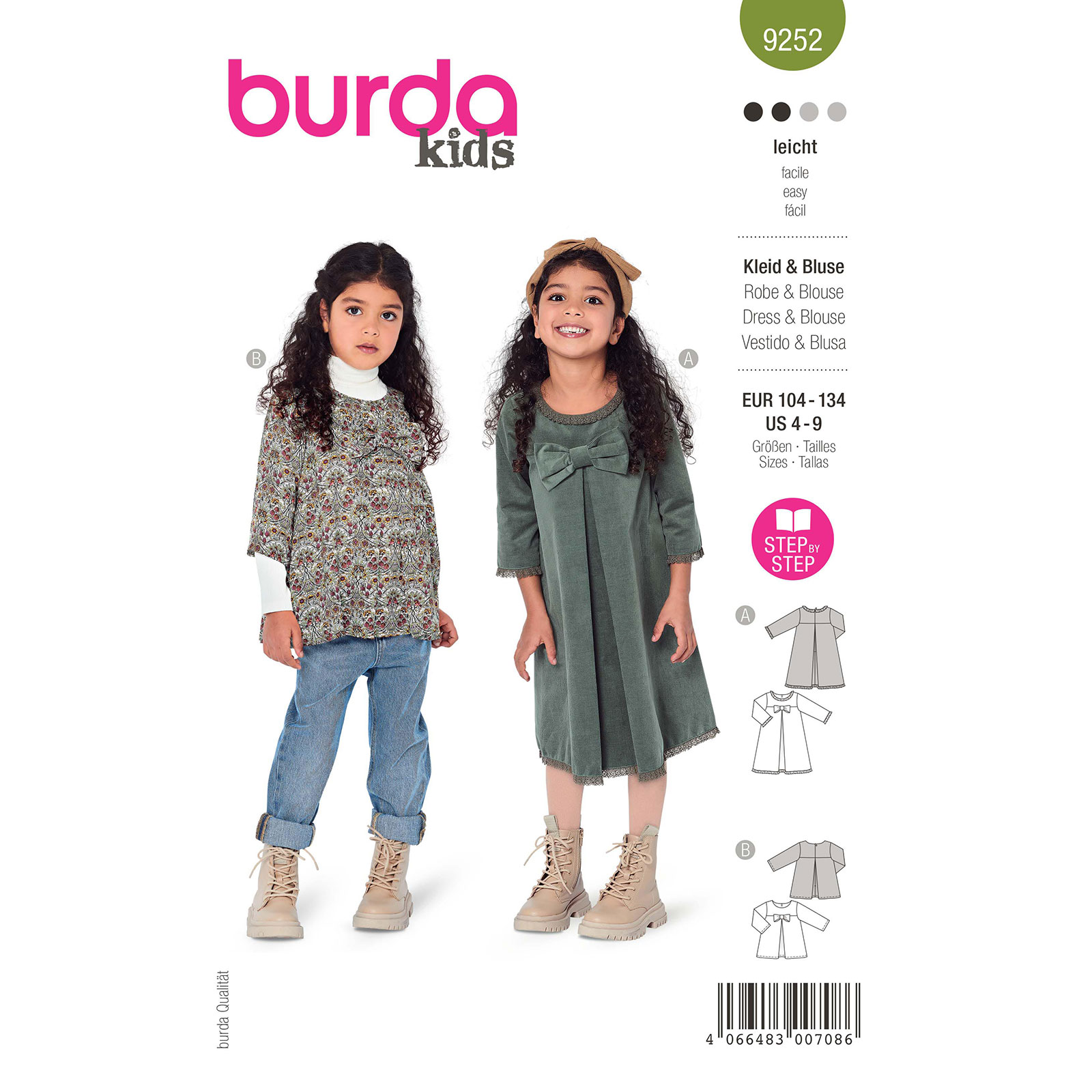 Burda naaipatroon 9252 groen - Jurk en Blouse maat 104-134 - STUK