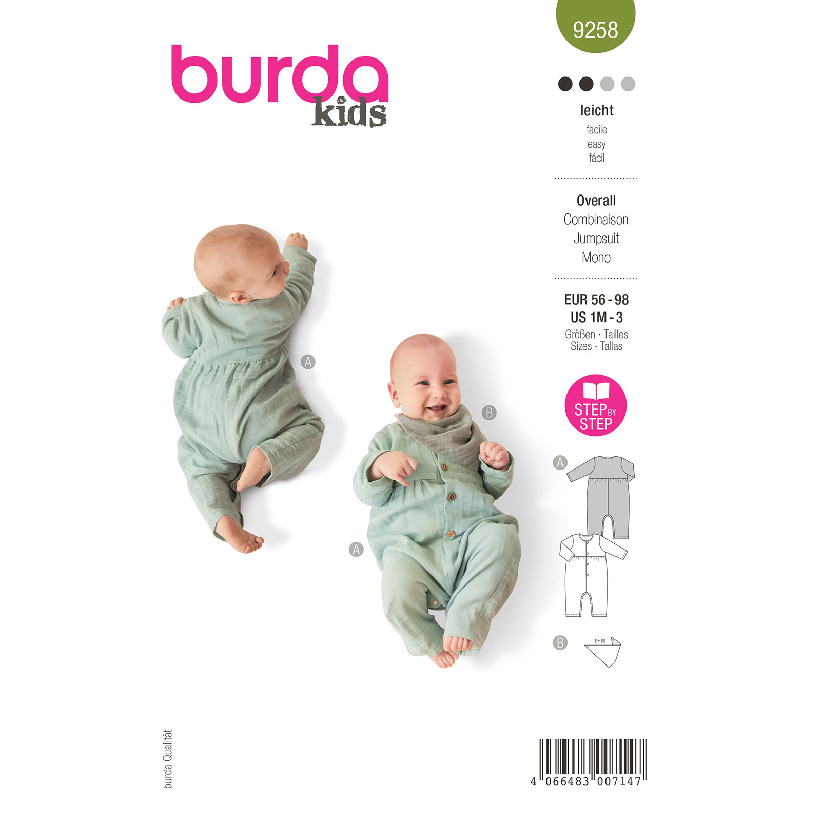 Burda naaipatroon 9258 groen - Romper maat 56-98 - STUK