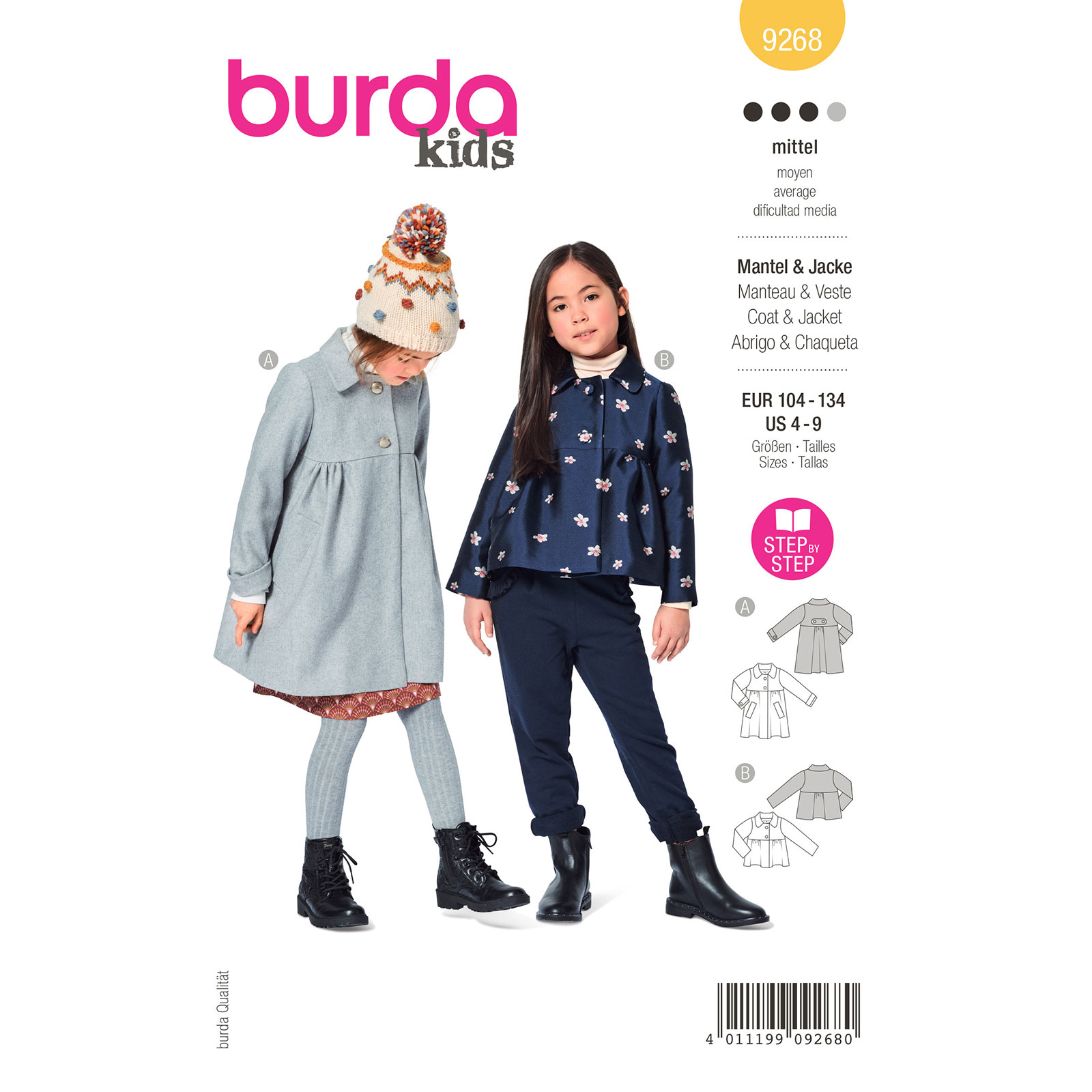 Burda patroon 9268 Jas en jas met Peter Pan kraag. Maat 104-134 - STUK