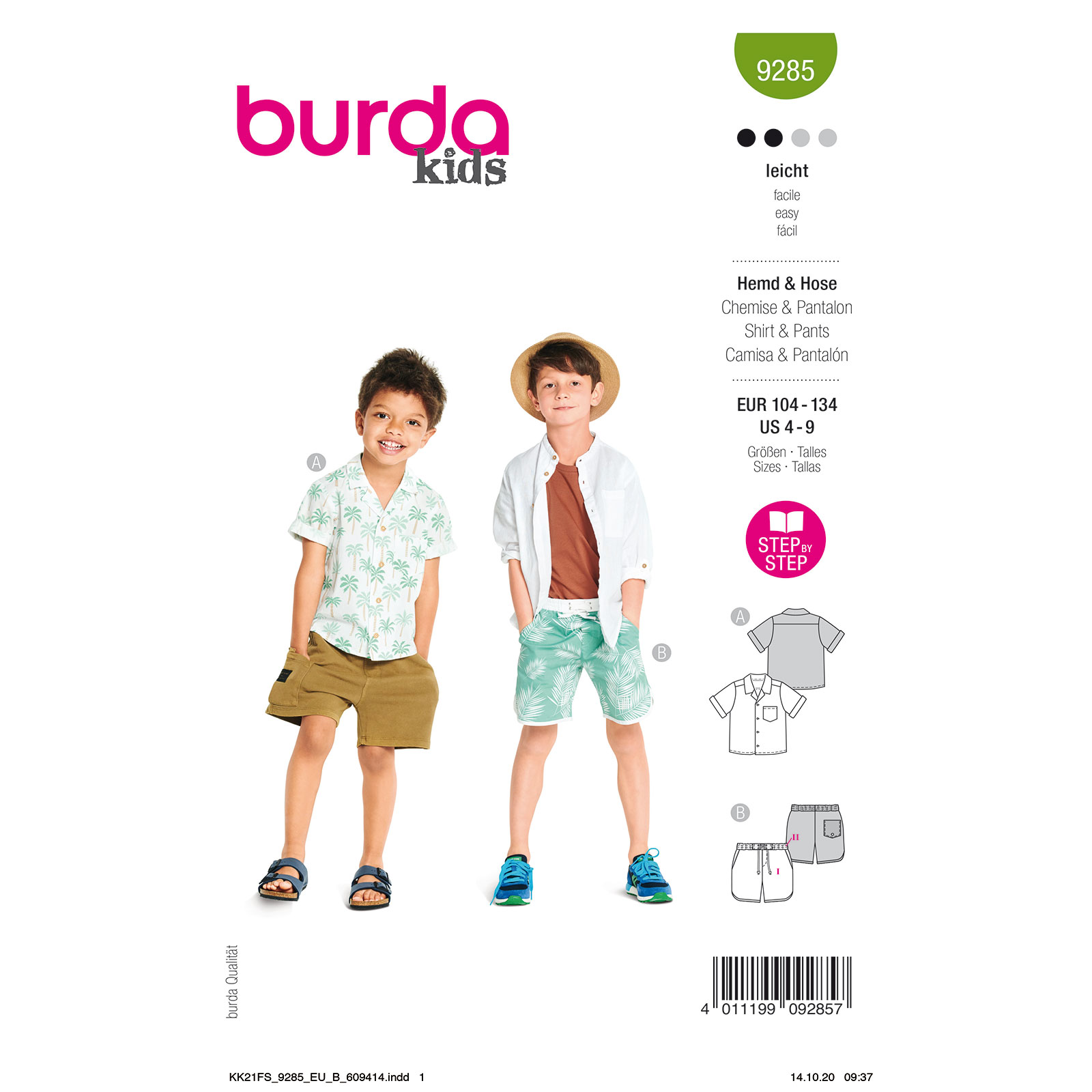 Burda patroon 9285 shirt + broek. Maat: 104-134 - STUK