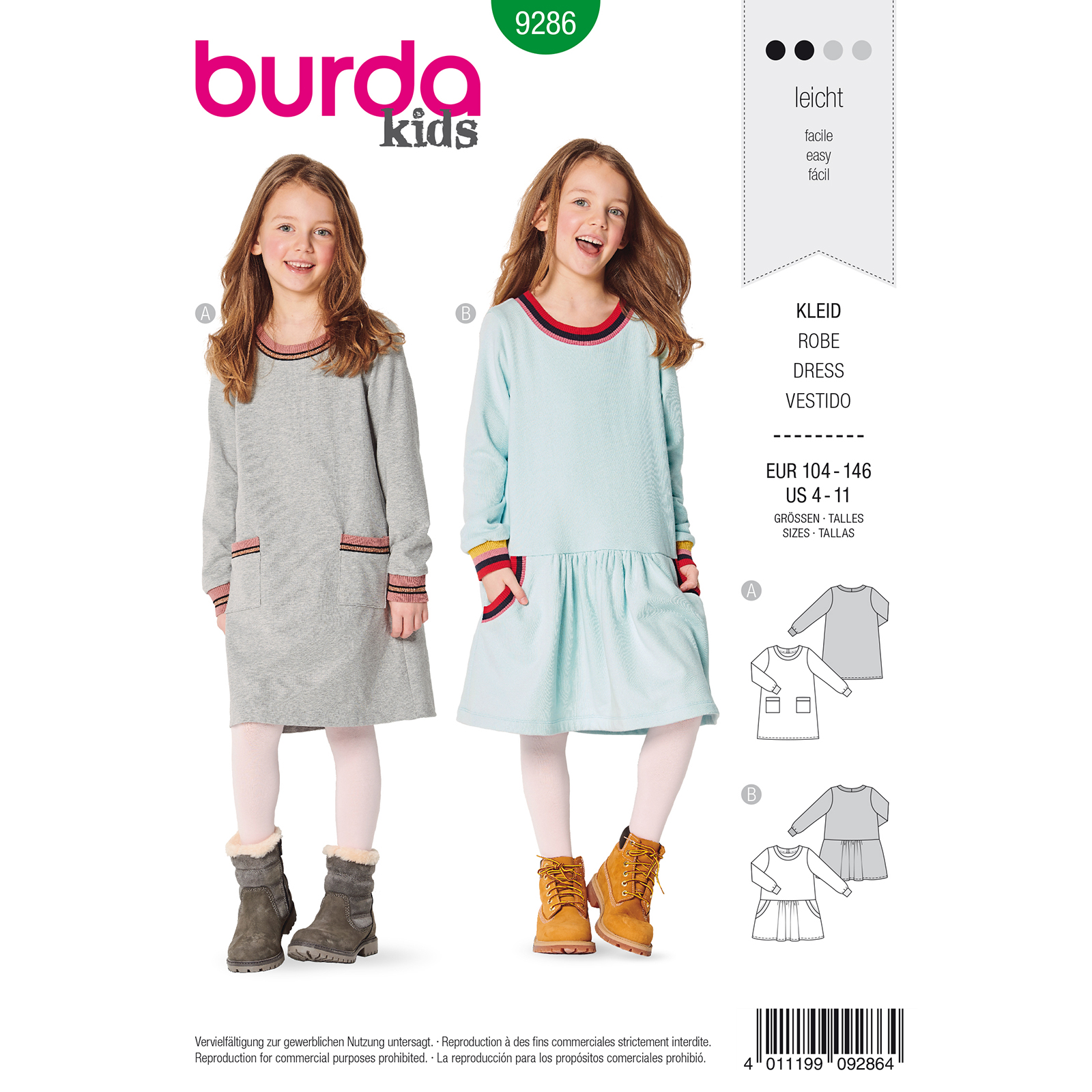 Burda patroon 9286 jurk. Maat: 104-146 - STUK