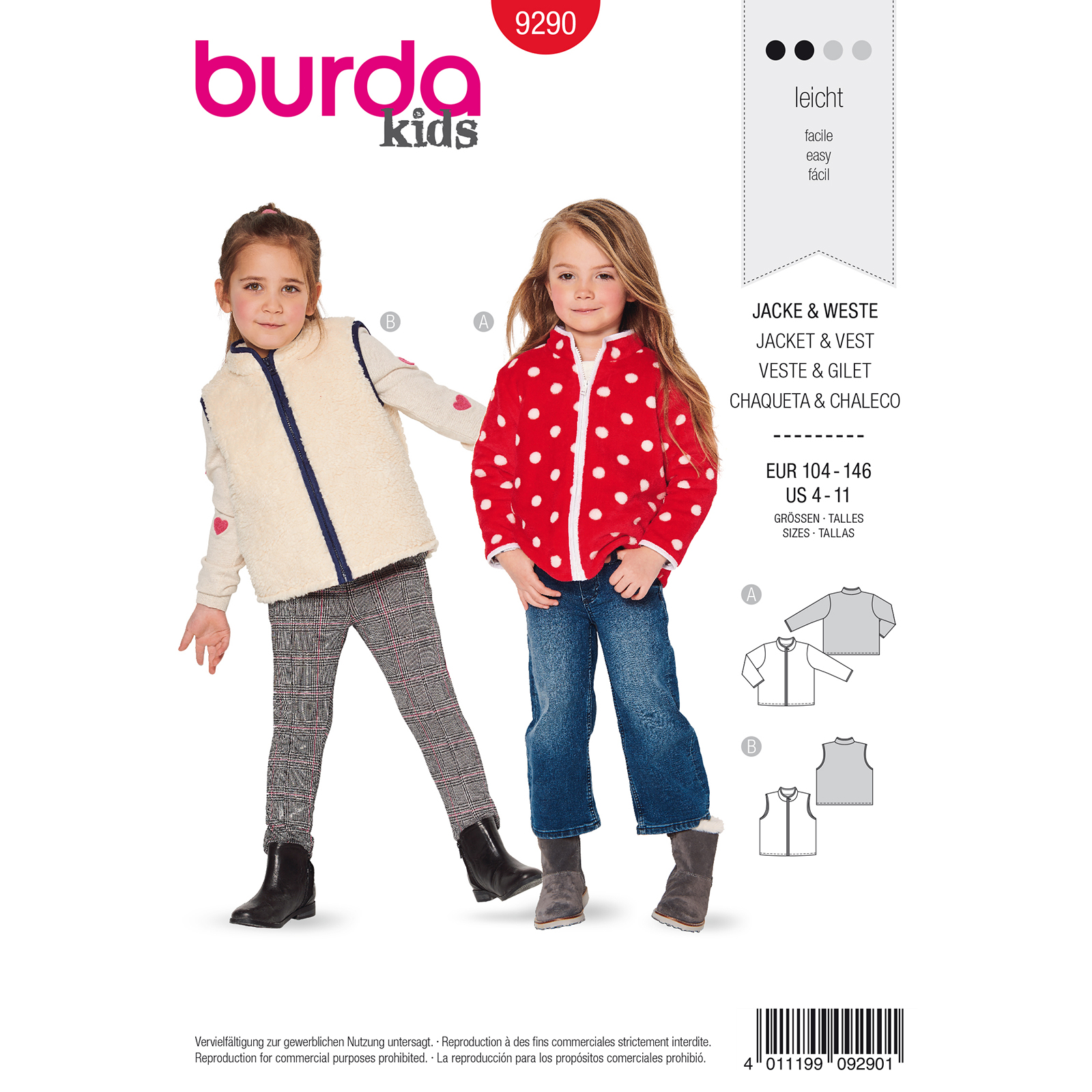 Burda patroon 9290 jack. Maat: 104-146 - STUK