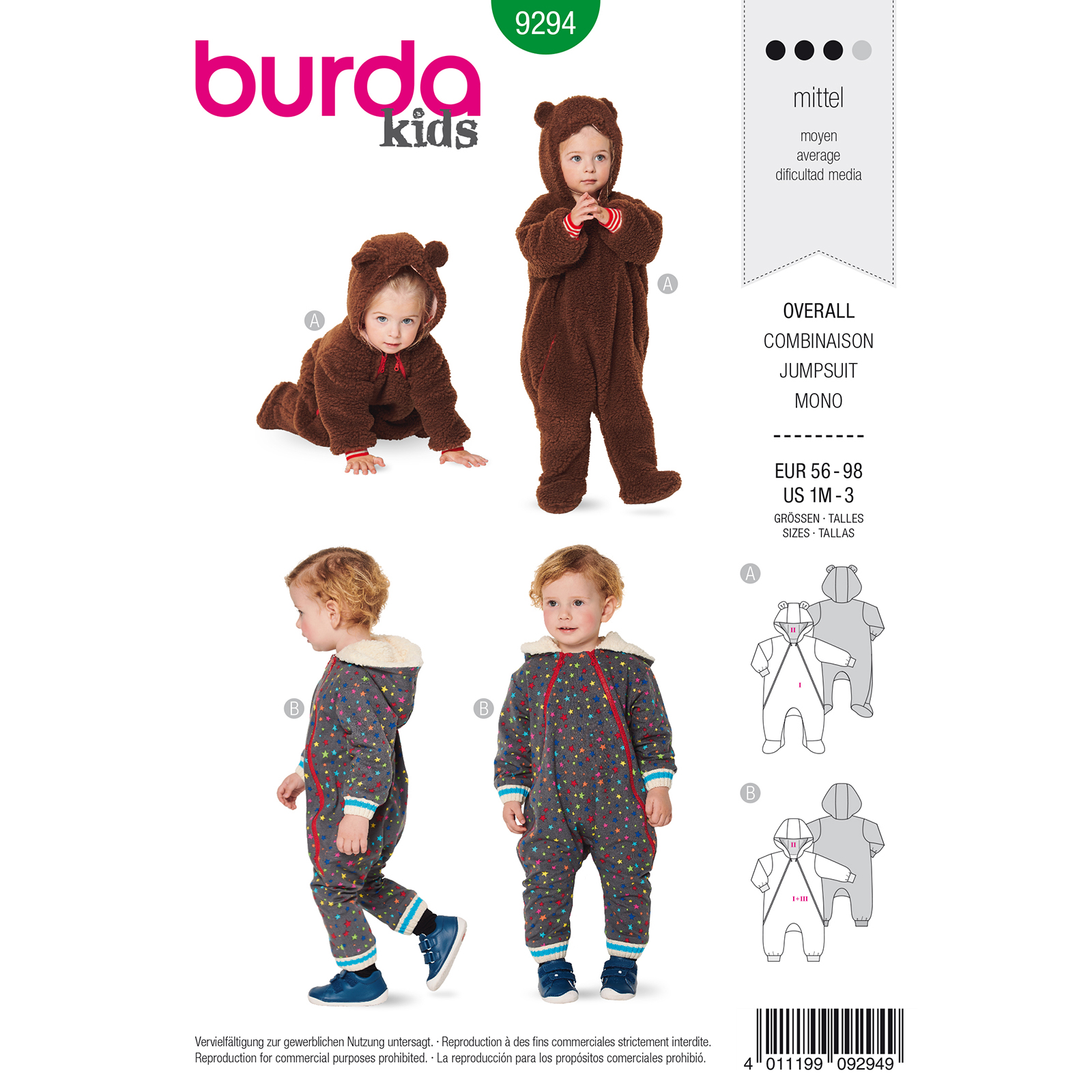 Burda patroon 9294 overall. Maat: 56-98 - STUK