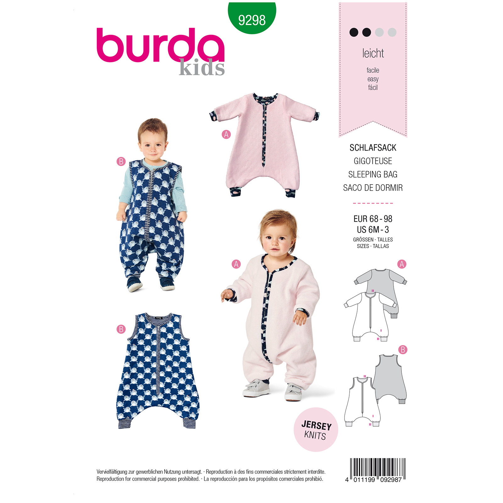 Burda patroon 9298 overall - slaapzak. Maat: 68-98 - STUK