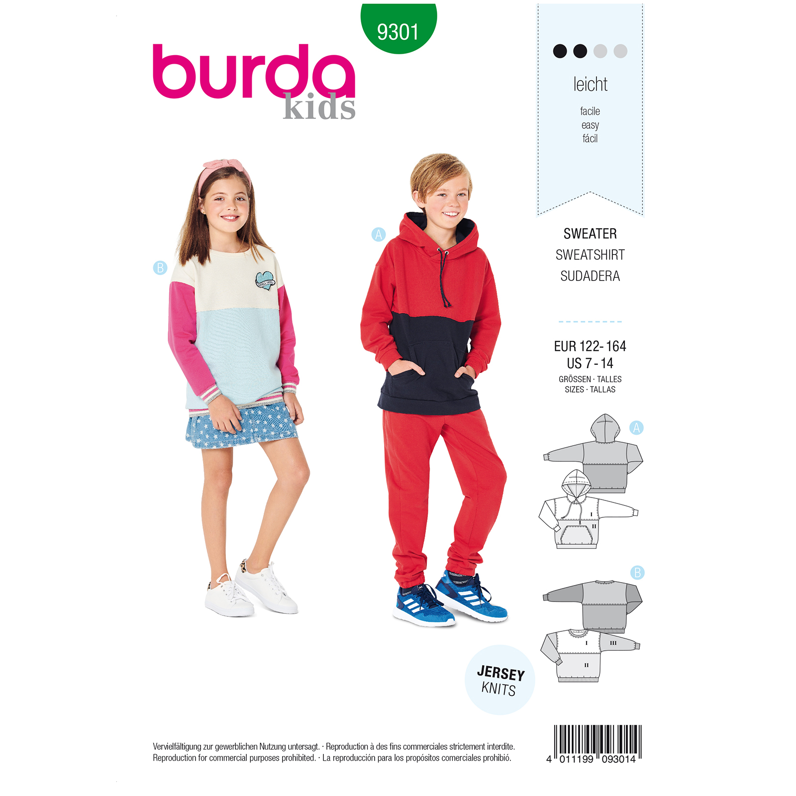 Burda patroon 9301 Hoodie. Maat: 122-164 - STUK