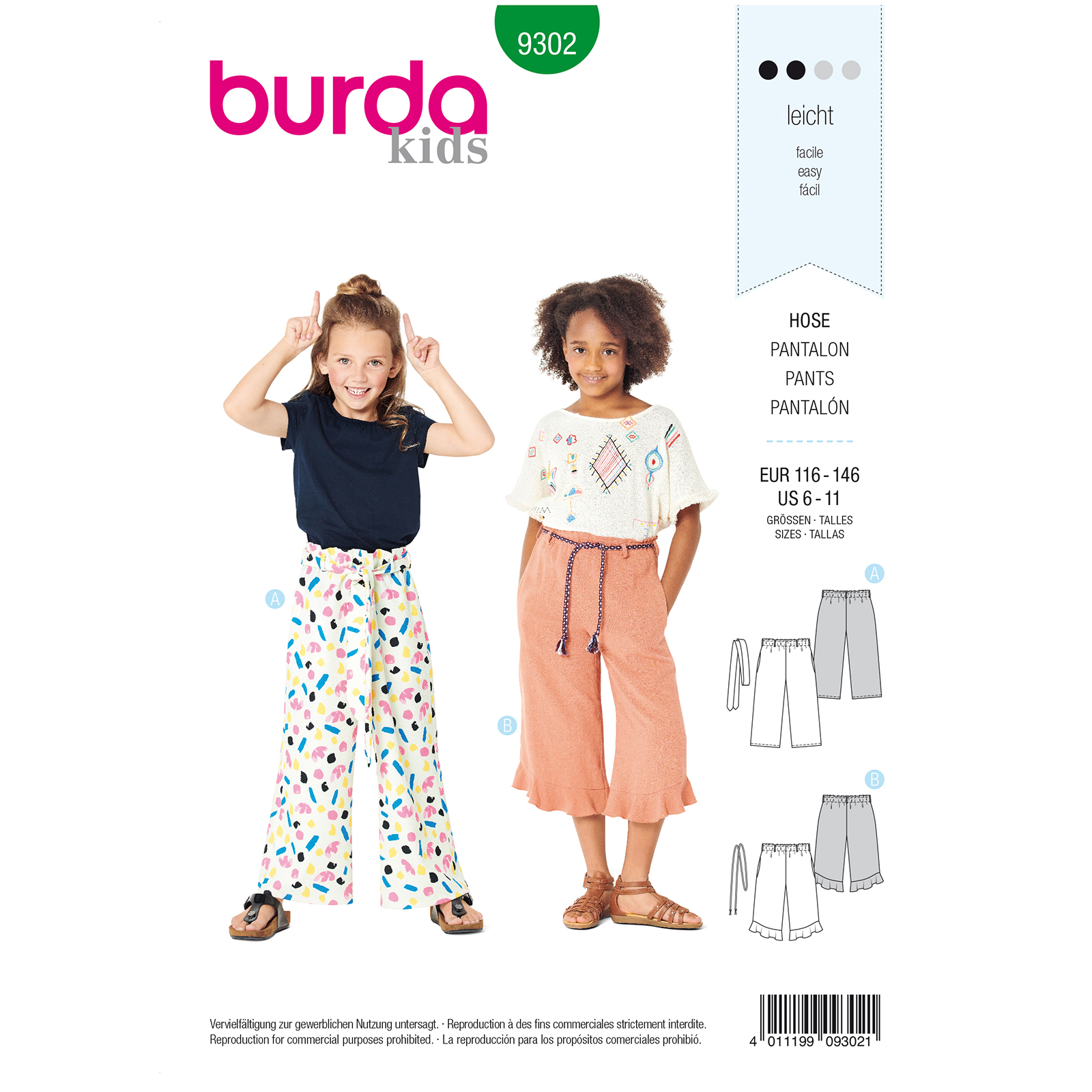Burda patroon 9302 broek. Maat: 116-146 - STUK